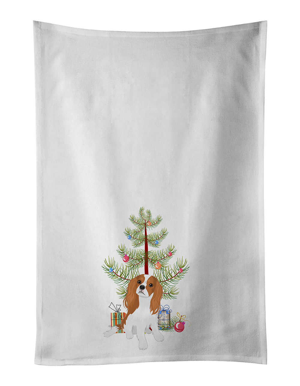 NEW Cavalier King Charles Spaniel Blenheim #1 Christmas Kitchen Towel Set of 2 White Dish Towels Decorative Bathroom Hand towel for Hand, Face, Hair, Yoga, Tea, Dishcloth, 19 X 28", White