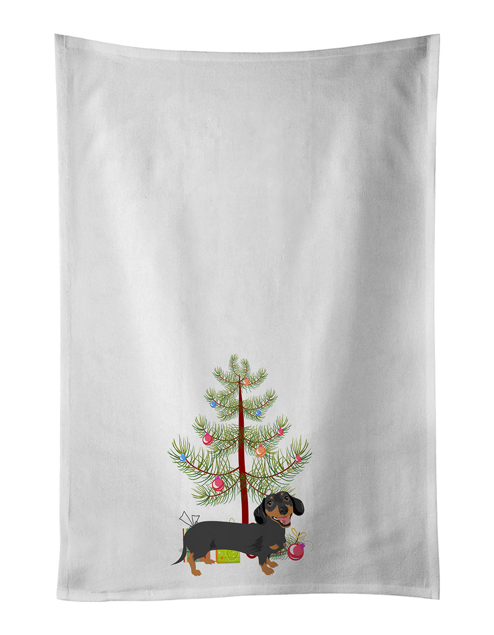 Dachshund Black and Tan #3 Christmas Kitchen Towel Set of 2 White Dish Towels Decorative Bathroom Hand towel for Hand, Face, Hair, Yoga, Tea, Dishcloth, 19 X 28", White