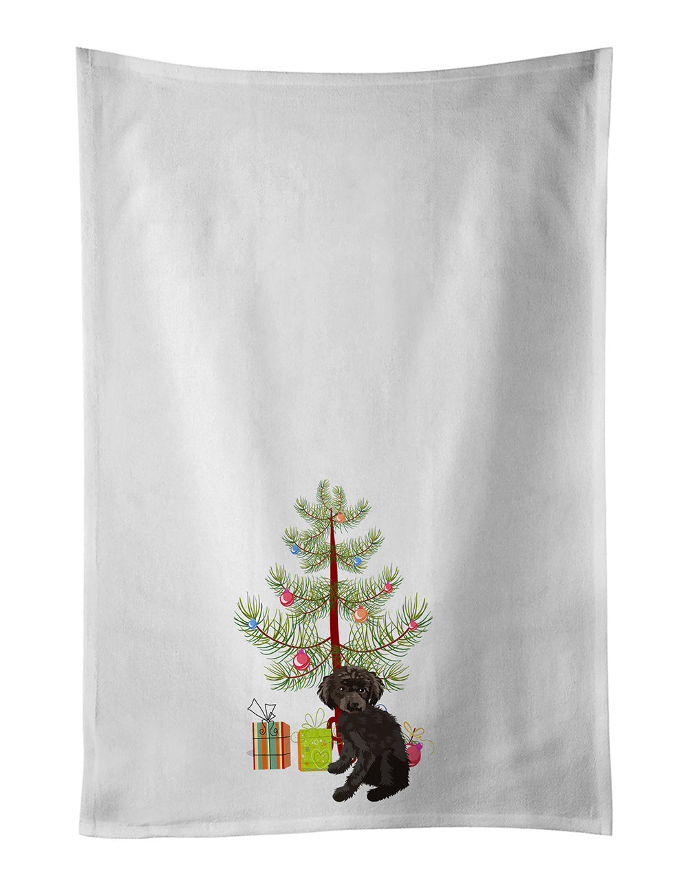 NEW Poodle Toy Brown Christmas Kitchen Towel Set of 2 White Dish Towels Decorative Bathroom Hand towel for Hand, Face, Hair, Yoga, Tea, Dishcloth, 19 X 28", White