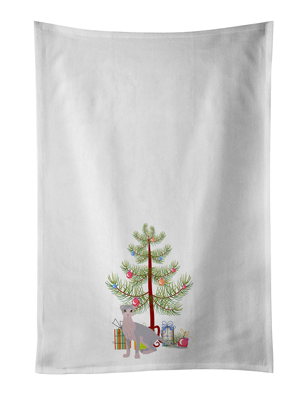 Ukrainian Levkoy Cat Christmas Kitchen Towel Set of 2 White Dish Towels Decorative Bathroom Hand towel for Hand, Face, Hair, Yoga, Tea, Dishcloth, 19 X 28", White