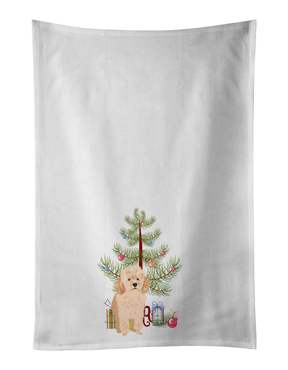 NEW Poodle Toy Apricot #2 Christmas Kitchen Towel Set of 2 White Dish Towels Decorative Bathroom Hand towel for Hand, Face, Hair, Yoga, Tea, Dishcloth, 19 X 28", White