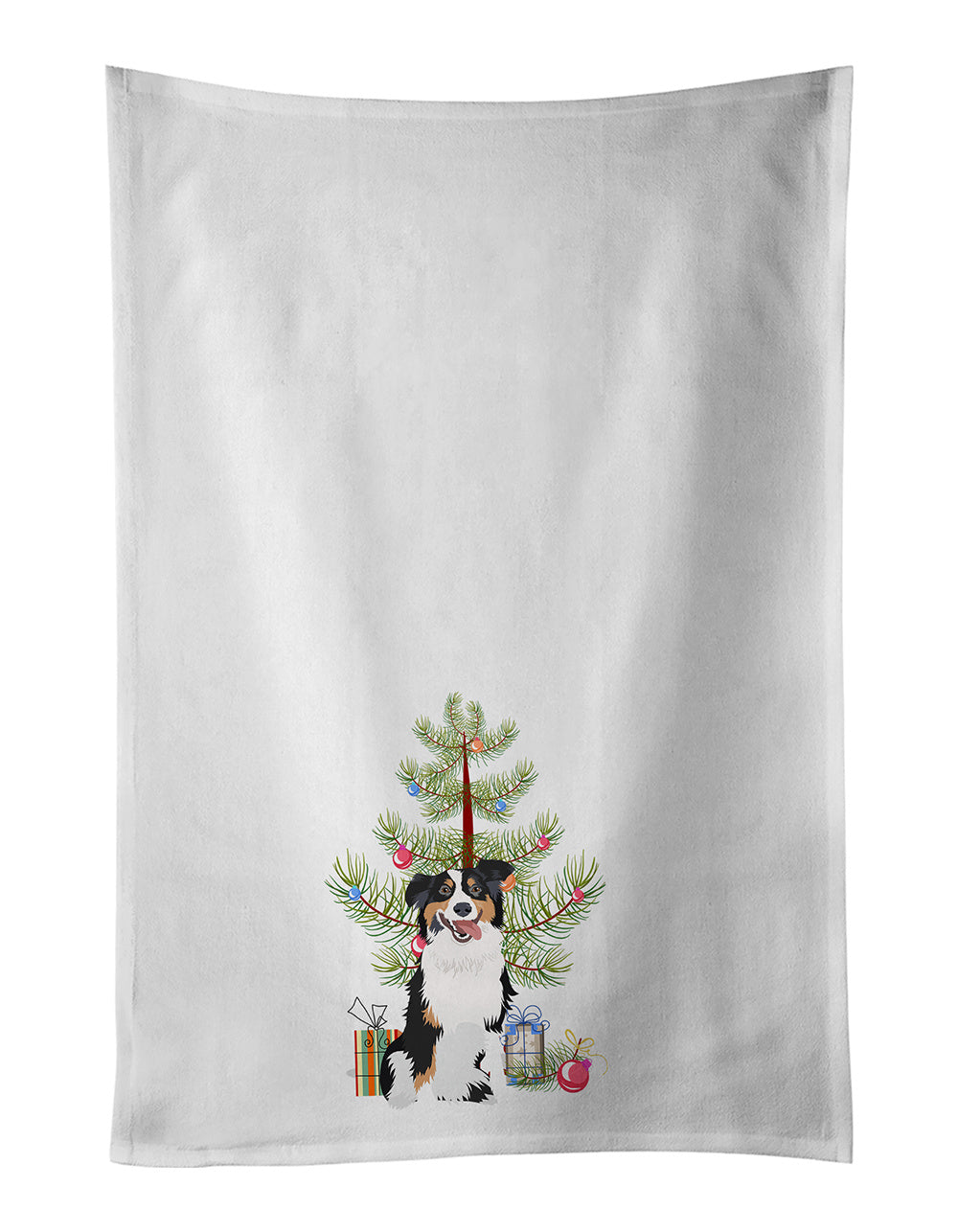 NEW Australian Shepherd Black Tricolor #2 Christmas Kitchen Towel Set of 2 White Dish Towels Decorative Bathroom Hand towel for Hand, Face, Hair, Yoga, Tea, Dishcloth, 19 X 28", White