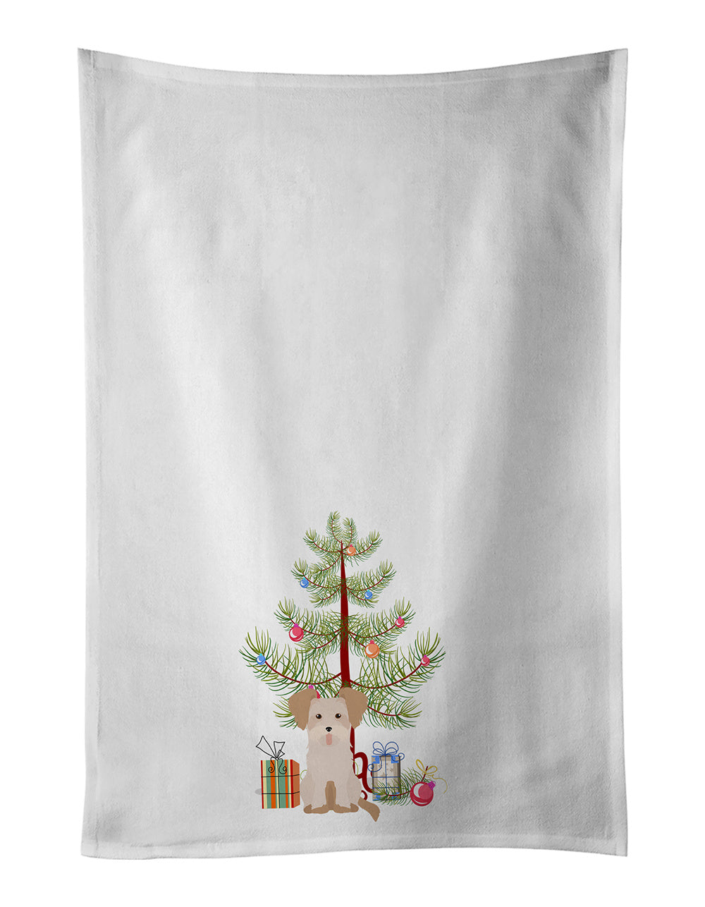 NEW Morkie #3 Christmas Tree Kitchen Towel Set of 2 White Dish Towels Decorative Bathroom Hand towel for Hand, Face, Hair, Yoga, Tea, Dishcloth, 19 X 28", White