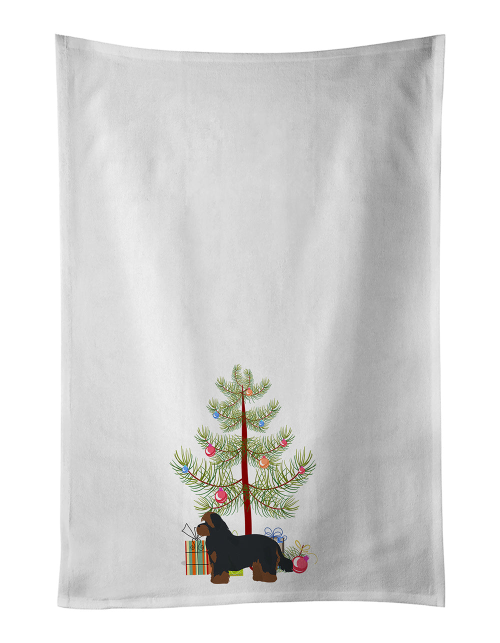 NEW Shorkie #1 Christmas Tree Kitchen Towel Set of 2 White Dish Towels Decorative Bathroom Hand towel for Hand, Face, Hair, Yoga, Tea, Dishcloth, 19 X 28", White