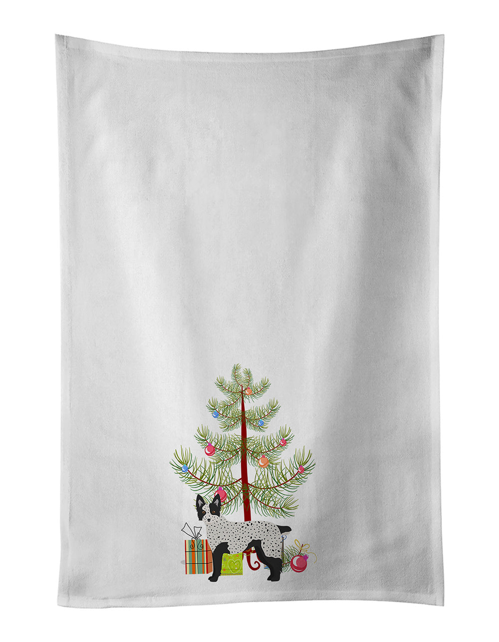 NEW Texas Heeler Christmas Tree Kitchen Towel Set of 2 White Dish Towels Decorative Bathroom Hand towel for Hand, Face, Hair, Yoga, Tea, Dishcloth, 19 X 28", White