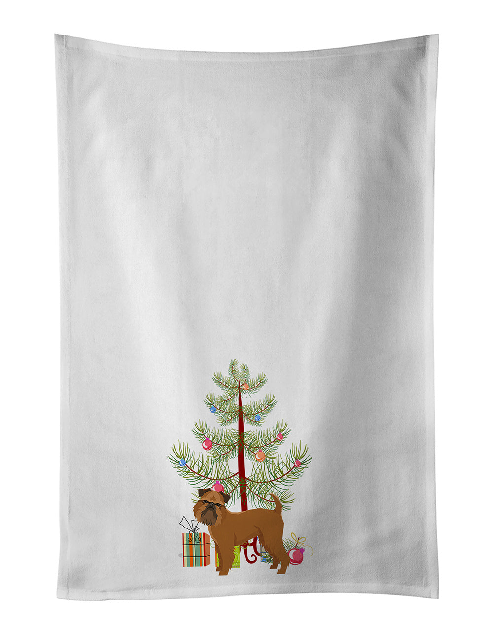 NEW Brussels Griffon Christmas Tree Kitchen Towel Set of 2 White Dish Towels Decorative Bathroom Hand towel for Hand, Face, Hair, Yoga, Tea, Dishcloth, 19 X 28", White