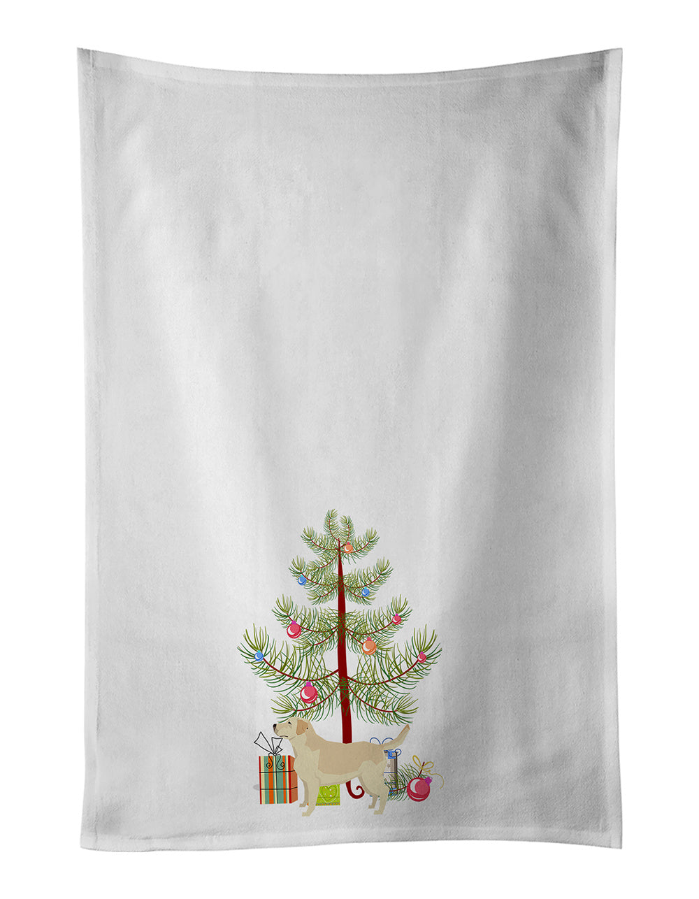 NEW Labrador Retriever Christmas Tree Kitchen Towel Set of 2 White Dish Towels Decorative Bathroom Hand towel for Hand, Face, Hair, Yoga, Tea, Dishcloth, 19 X 28", White