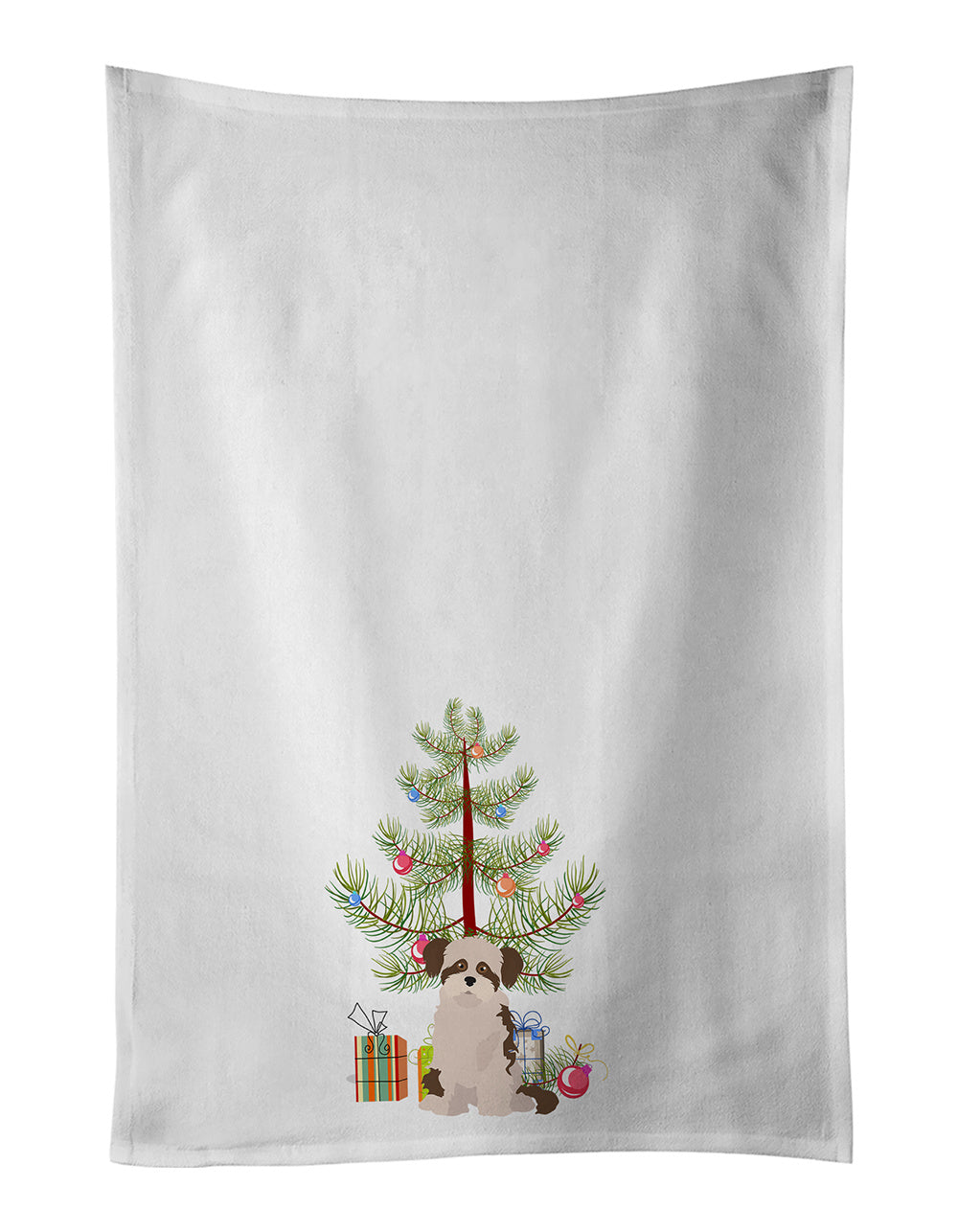 NEW Shi Chi #3 Christmas Tree Kitchen Towel Set of 2 White Dish Towels Decorative Bathroom Hand towel for Hand, Face, Hair, Yoga, Tea, Dishcloth, 19 X 28", White