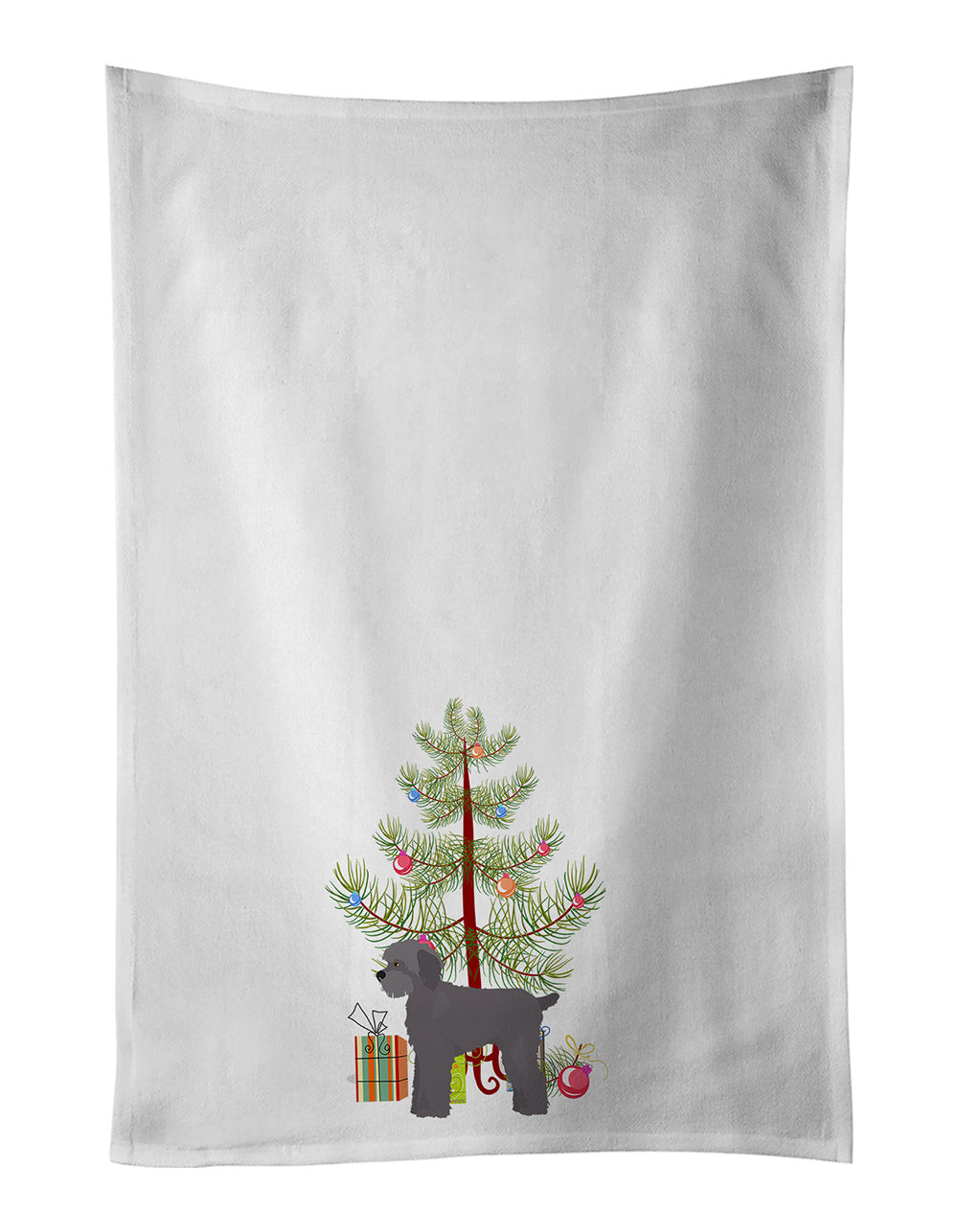 NEW Grey Schnoodle Christmas Tree Kitchen Towel Set of 2 White Dish Towels Decorative Bathroom Hand towel for Hand, Face, Hair, Yoga, Tea, Dishcloth, 19 X 28", White