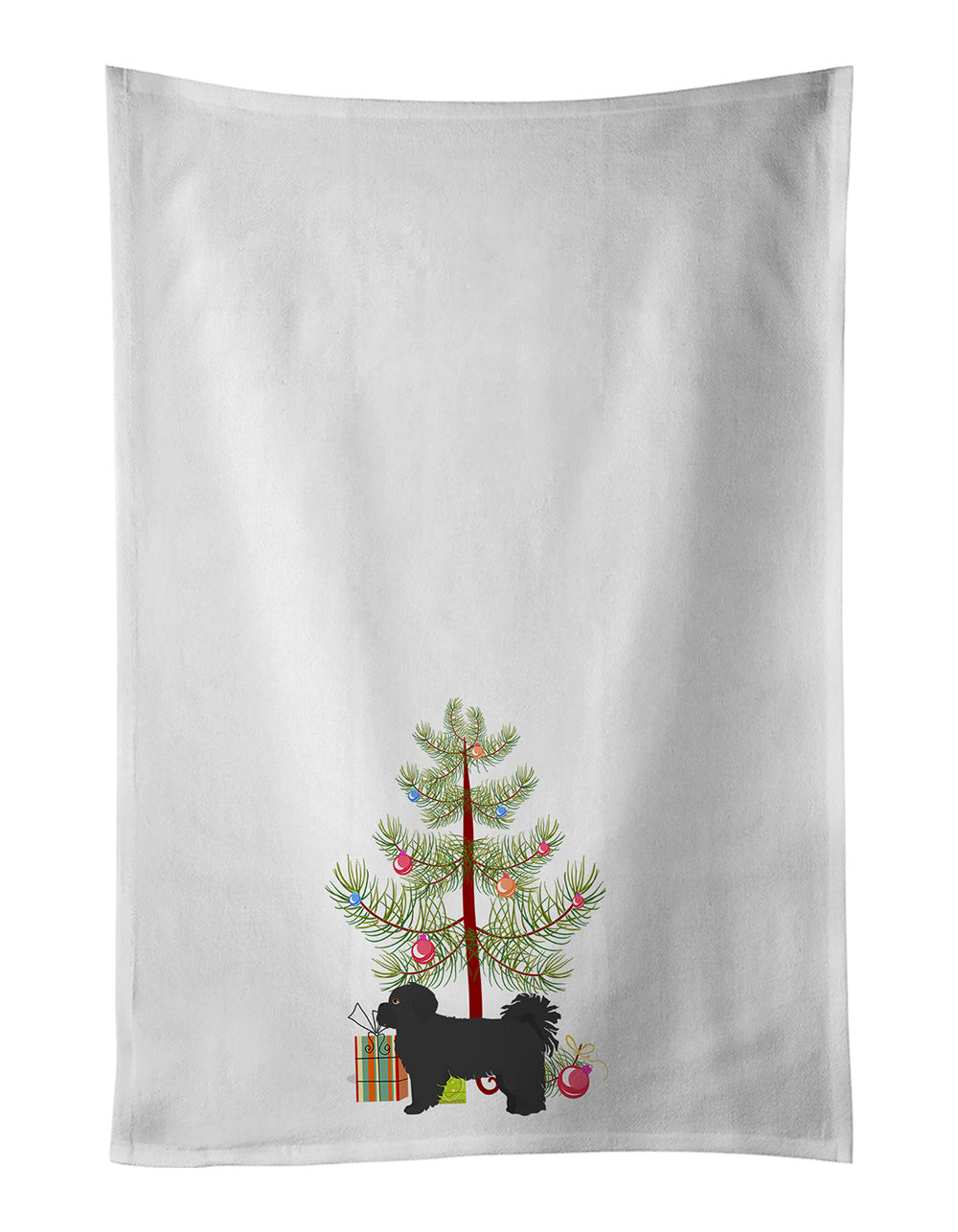 NEW Black Pekeapoo Christmas Tree Kitchen Towel Set of 2 White Dish Towels Decorative Bathroom Hand towel for Hand, Face, Hair, Yoga, Tea, Dishcloth, 19 X 28", White