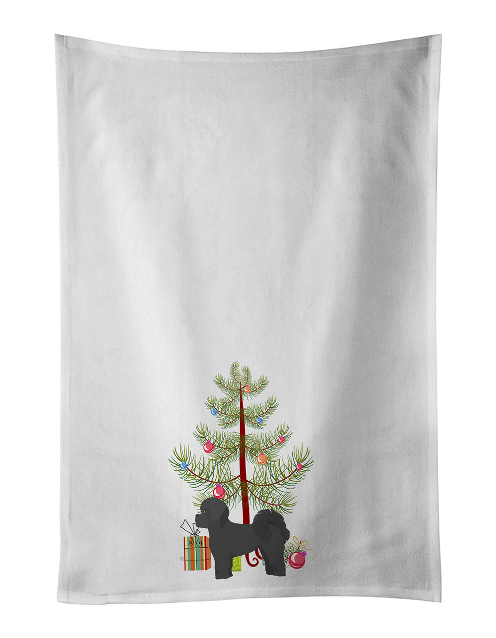 NEW Black Mal-Shi Christmas Tree Kitchen Towel Set of 2 White Dish Towels Decorative Bathroom Hand towel for Hand, Face, Hair, Yoga, Tea, Dishcloth, 19 X 28", White