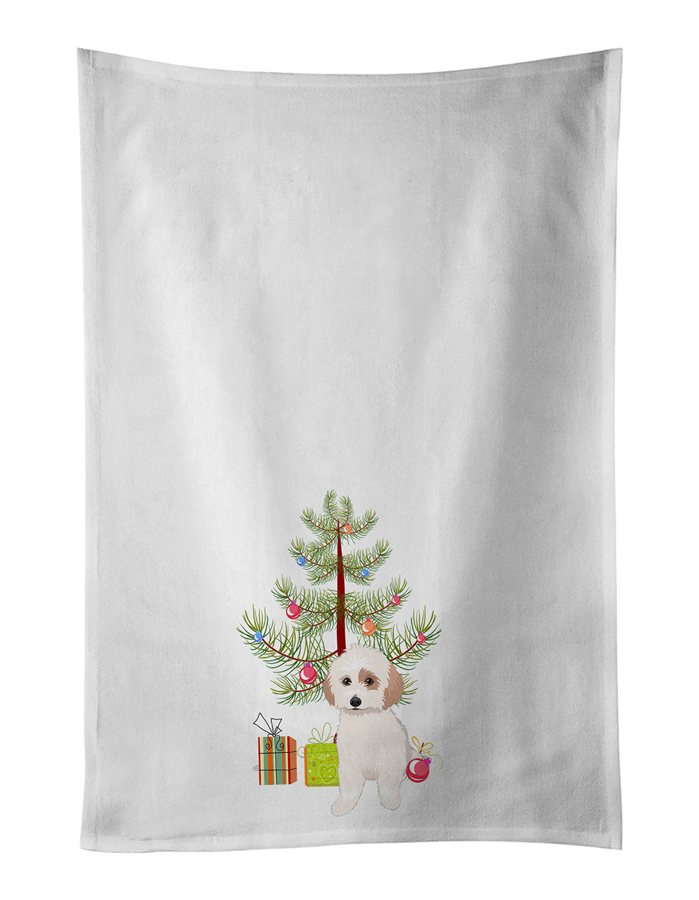 NEW Shih-Tzu White and Red Christmas Kitchen Towel Set of 2 White Dish Towels Decorative Bathroom Hand towel for Hand, Face, Hair, Yoga, Tea, Dishcloth, 19 X 28", White