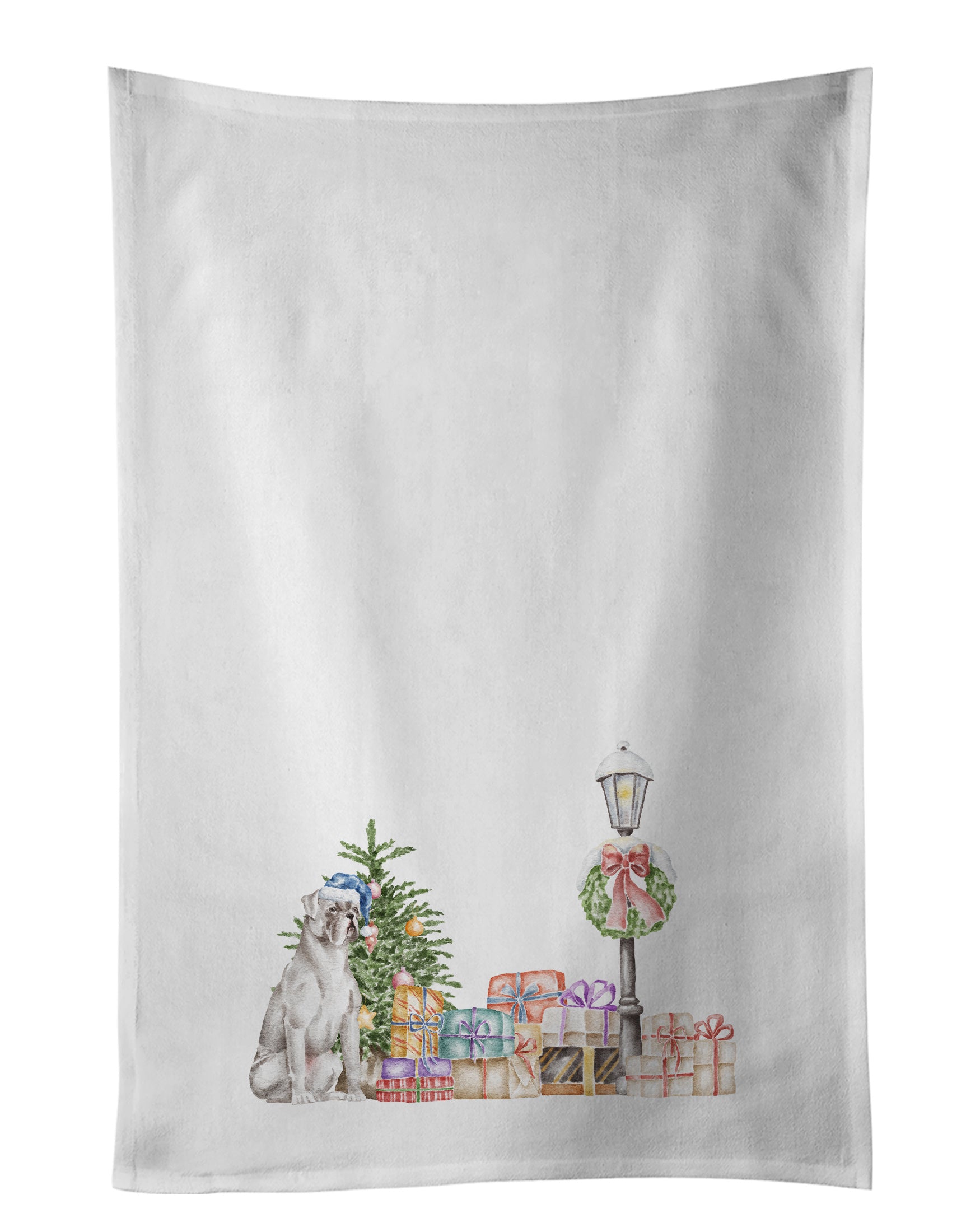 NEW Boxer White with Christmas Wonderland Kitchen Towel Set of 2 White Dish Towels Decorative Bathroom Hand towel for Hand, Face, Hair, Yoga, Tea, Dishcloth, 19 X 28", White