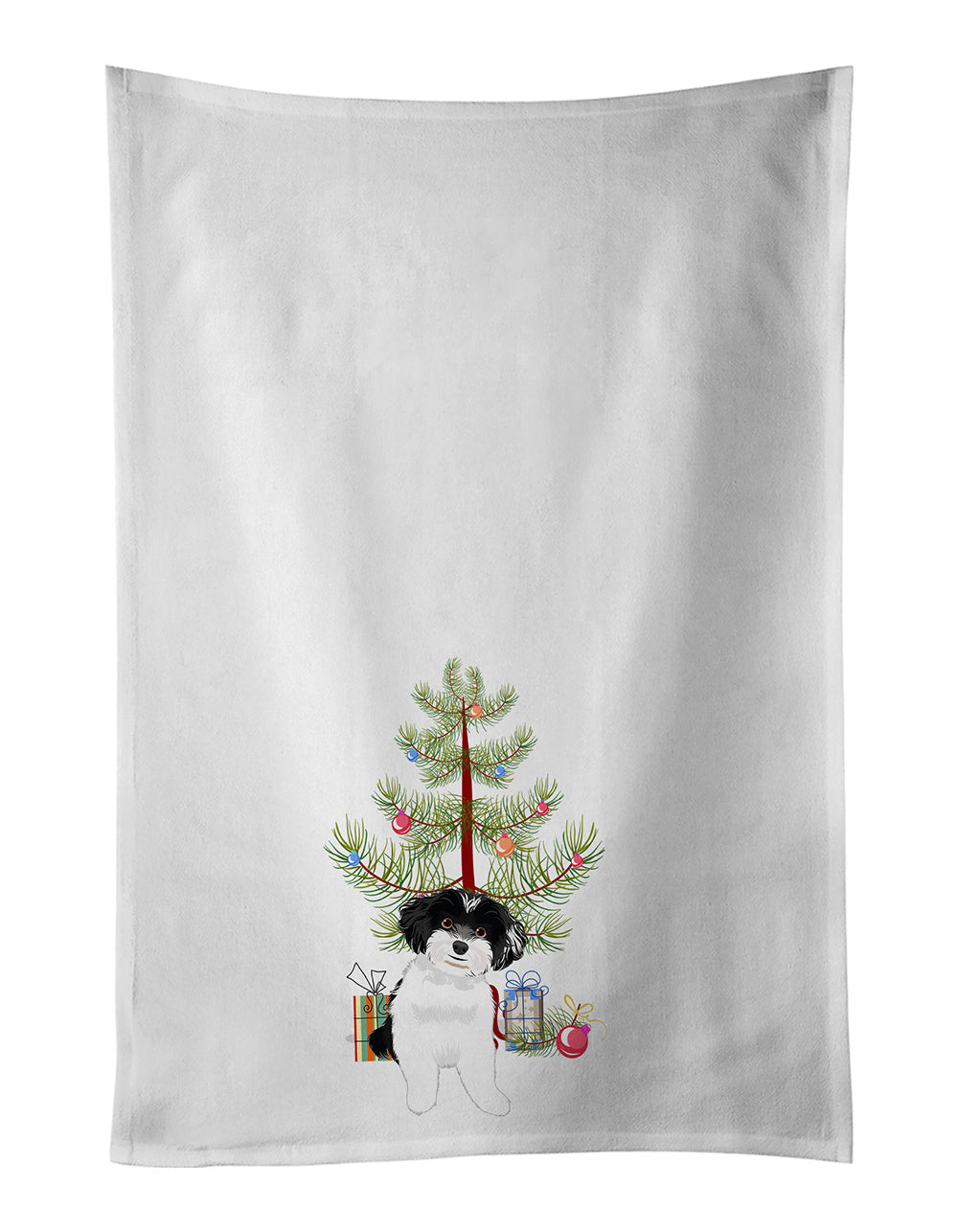 NEW Shih-Tzu Black and White #4 Christmas Kitchen Towel Set of 2 White Dish Towels Decorative Bathroom Hand towel for Hand, Face, Hair, Yoga, Tea, Dishcloth, 19 X 28", White