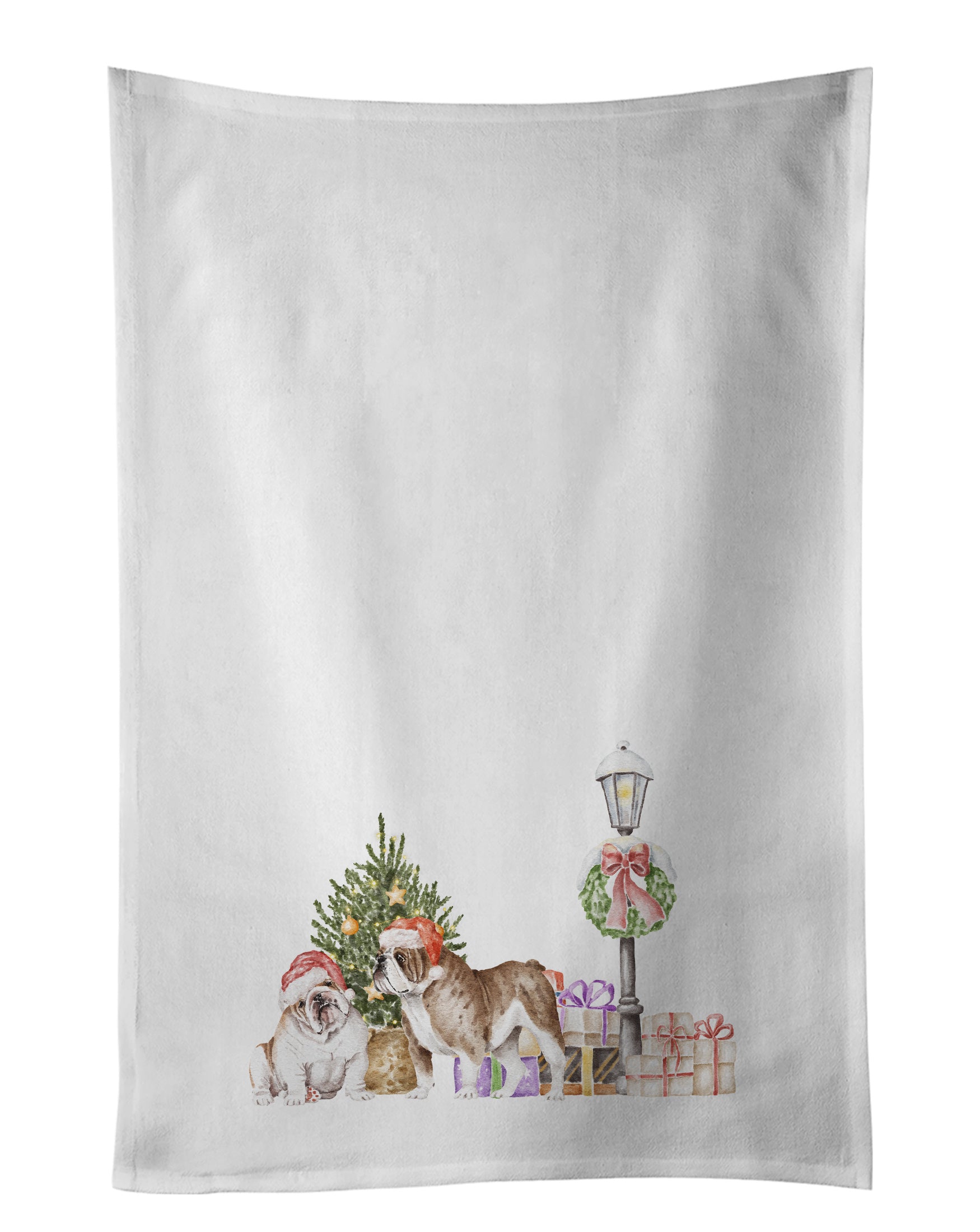 NEW Bulldog Duo with Christmas Wonderland Kitchen Towel Set of 2 White Dish Towels Decorative Bathroom Hand towel for Hand, Face, Hair, Yoga, Tea, Dishcloth, 19 X 28", White