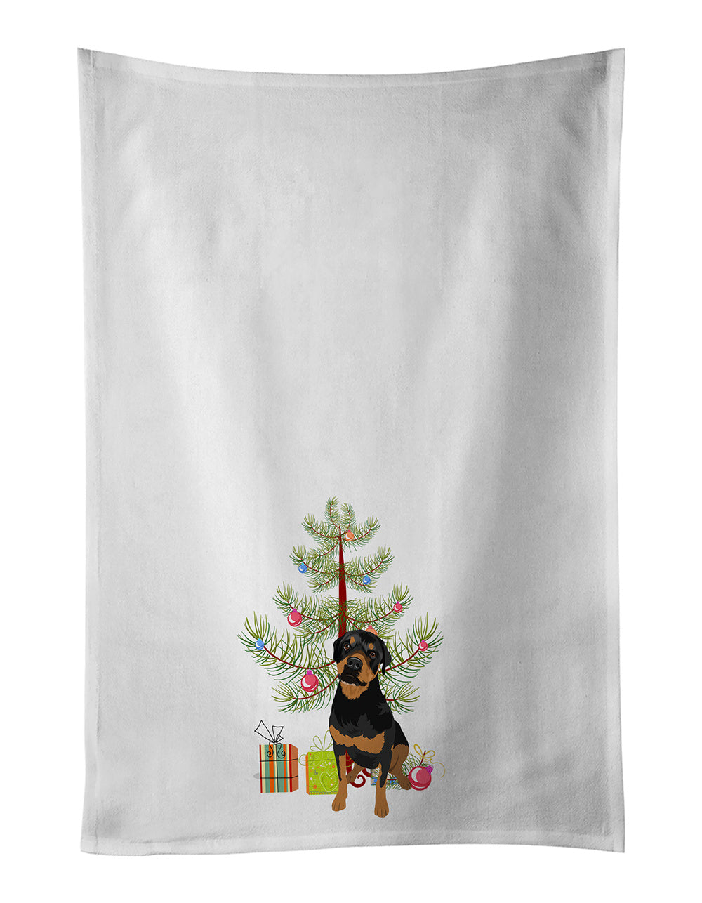 NEW Rottweiler Black and Rust Christmas Kitchen Towel Set of 2 White Dish Towels Decorative Bathroom Hand towel for Hand, Face, Hair, Yoga, Tea, Dishcloth, 19 X 28", White