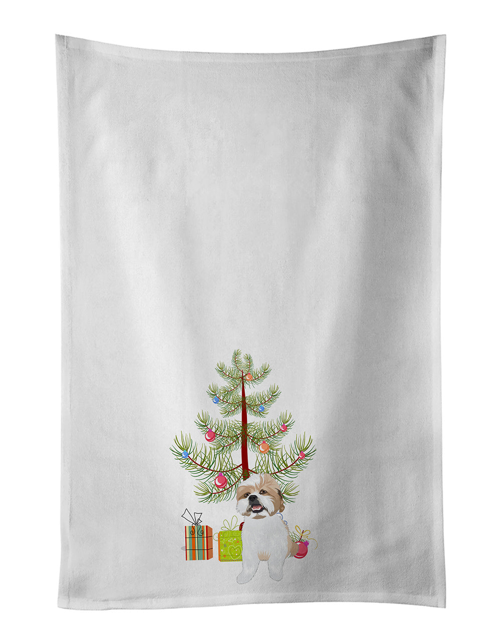 NEW Shih-Tzu Silver Gold and White #2 Christmas Kitchen Towel Set of 2 White Dish Towels Decorative Bathroom Hand towel for Hand, Face, Hair, Yoga, Tea, Dishcloth, 19 X 28", White