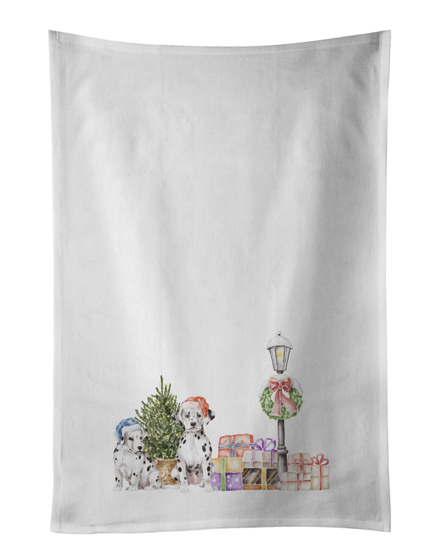 NEW Dalmatian Duo with Christmas Wonderland Kitchen Towel Set of 2 White Dish Towels Decorative Bathroom Hand towel for Hand, Face, Hair, Yoga, Tea, Dishcloth, 19 X 28", White