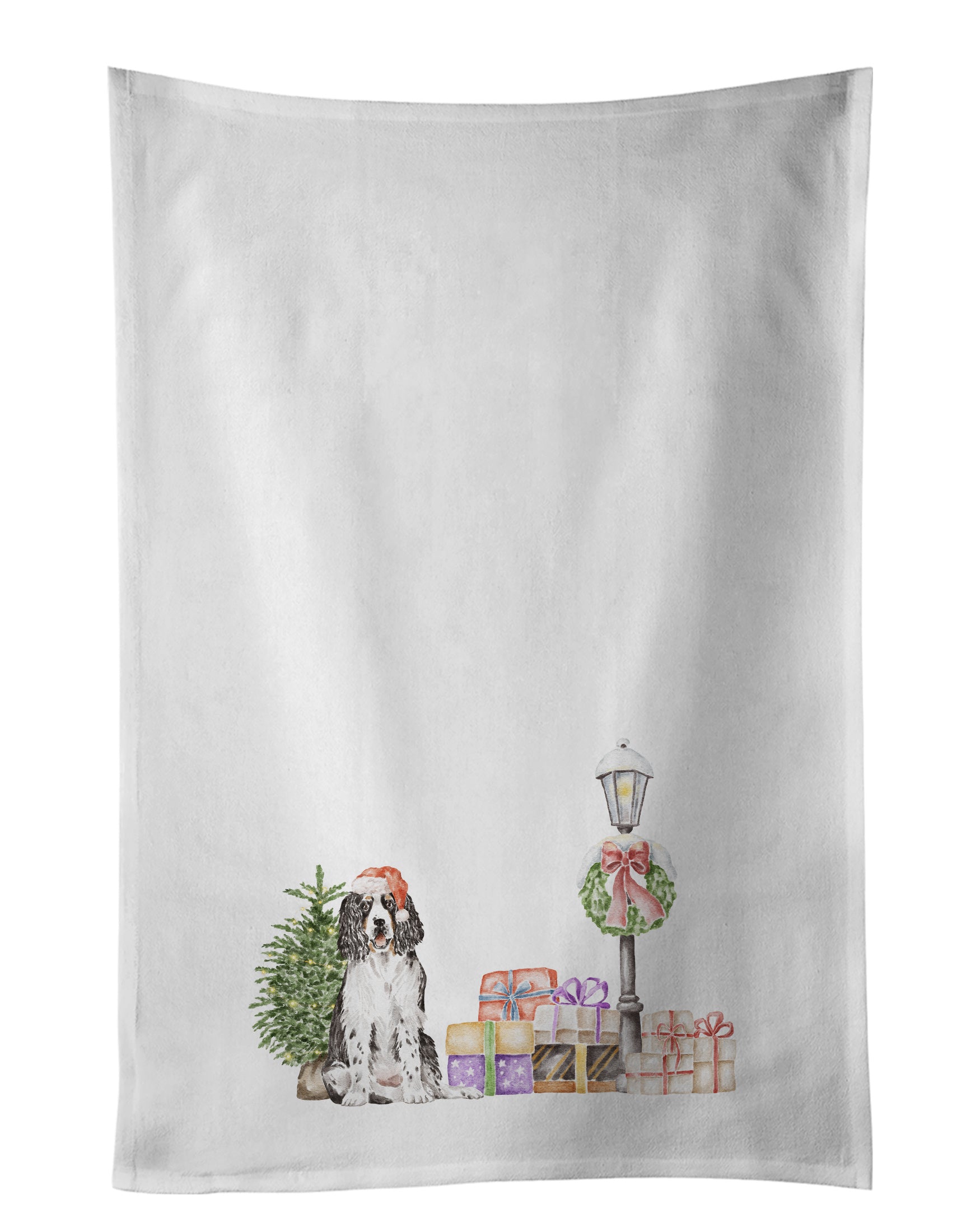 NEW English Springer Spaniel Tricolor Smiling Kitchen Towel Set of 2 White Dish Towels Decorative Bathroom Hand towel for Hand, Face, Hair, Yoga, Tea, Dishcloth, 19 X 28", White