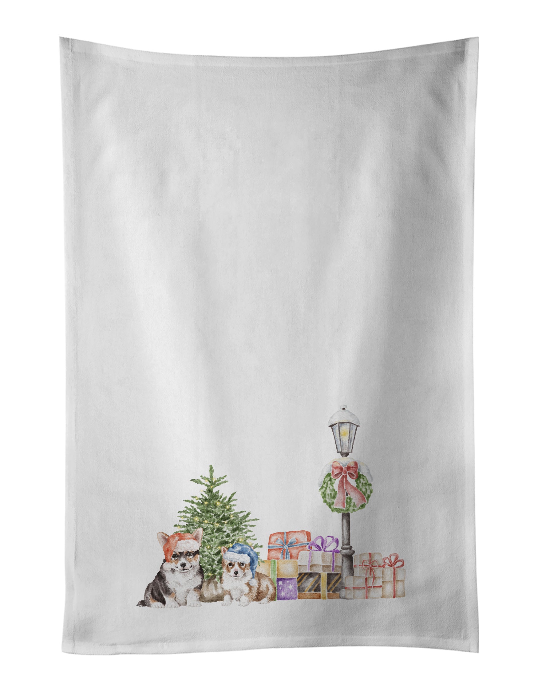 NEW Corgi Tricolor and Puppy with Christmas Wonderland Kitchen Towel Set of 2 White Dish Towels Decorative Bathroom Hand towel for Hand, Face, Hair, Yoga, Tea, Dishcloth, 19 X 28", White