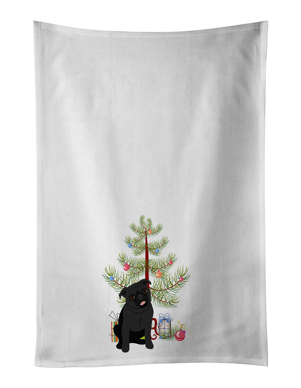 NEW Pug Black #1 Christmas Kitchen Towel Set of 2 White Dish Towels Decorative Bathroom Hand towel for Hand, Face, Hair, Yoga, Tea, Dishcloth, 19 X 28", White