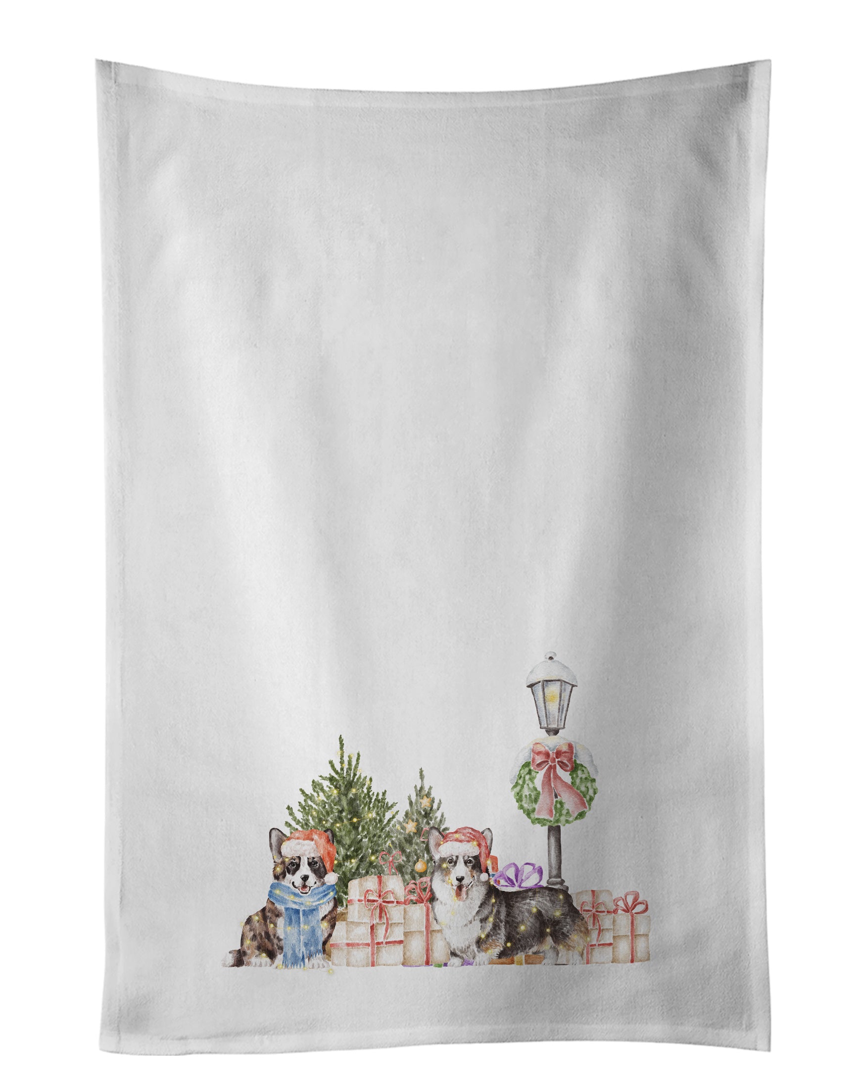 NEW Corgi Duo with Christmas Wonderland Kitchen Towel Set of 2 White Dish Towels Decorative Bathroom Hand towel for Hand, Face, Hair, Yoga, Tea, Dishcloth, 19 X 28", White