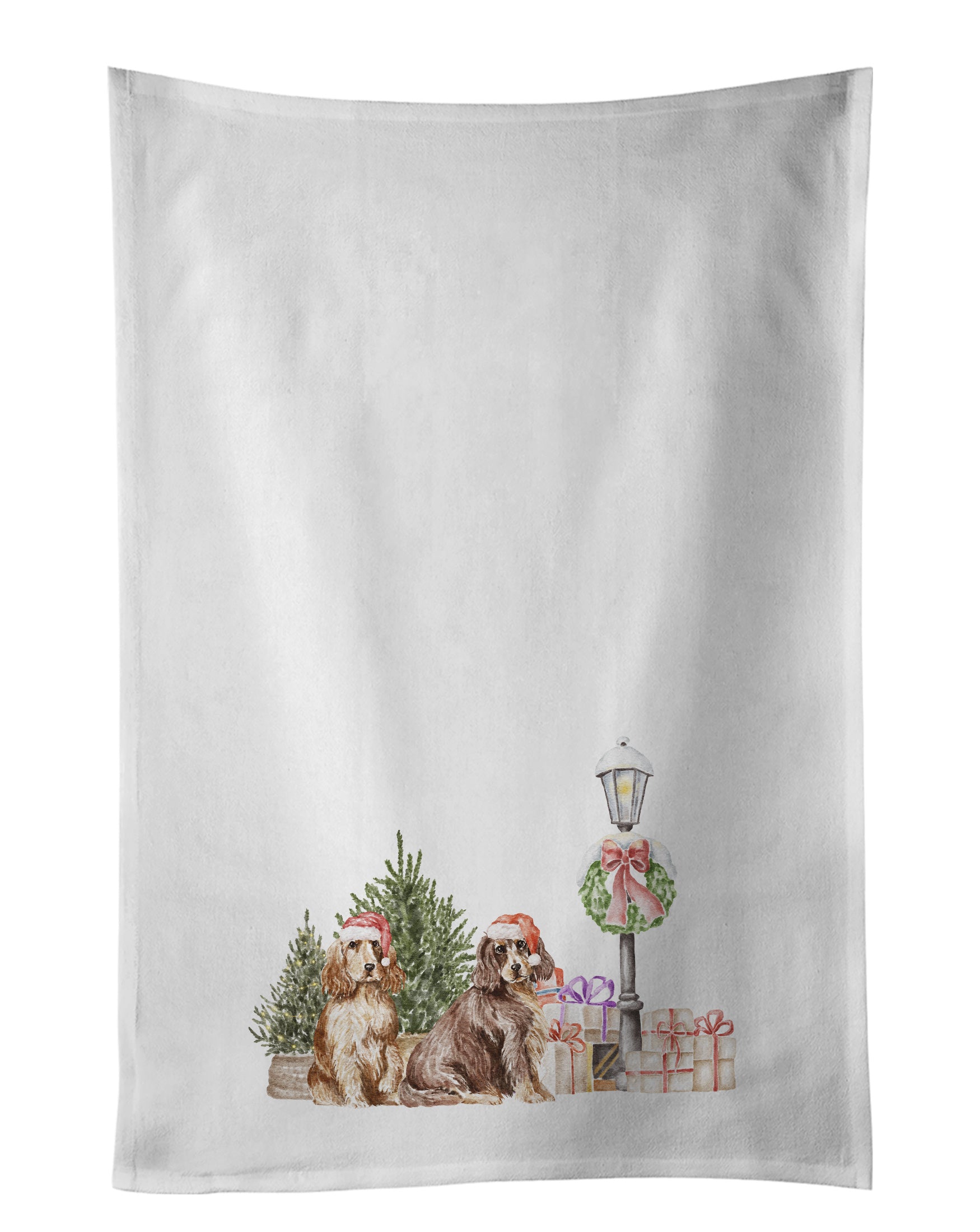 NEW Cocker Spaniel Duo with Christmas Wonderland Kitchen Towel Set of 2 White Dish Towels Decorative Bathroom Hand towel for Hand, Face, Hair, Yoga, Tea, Dishcloth, 19 X 28", White