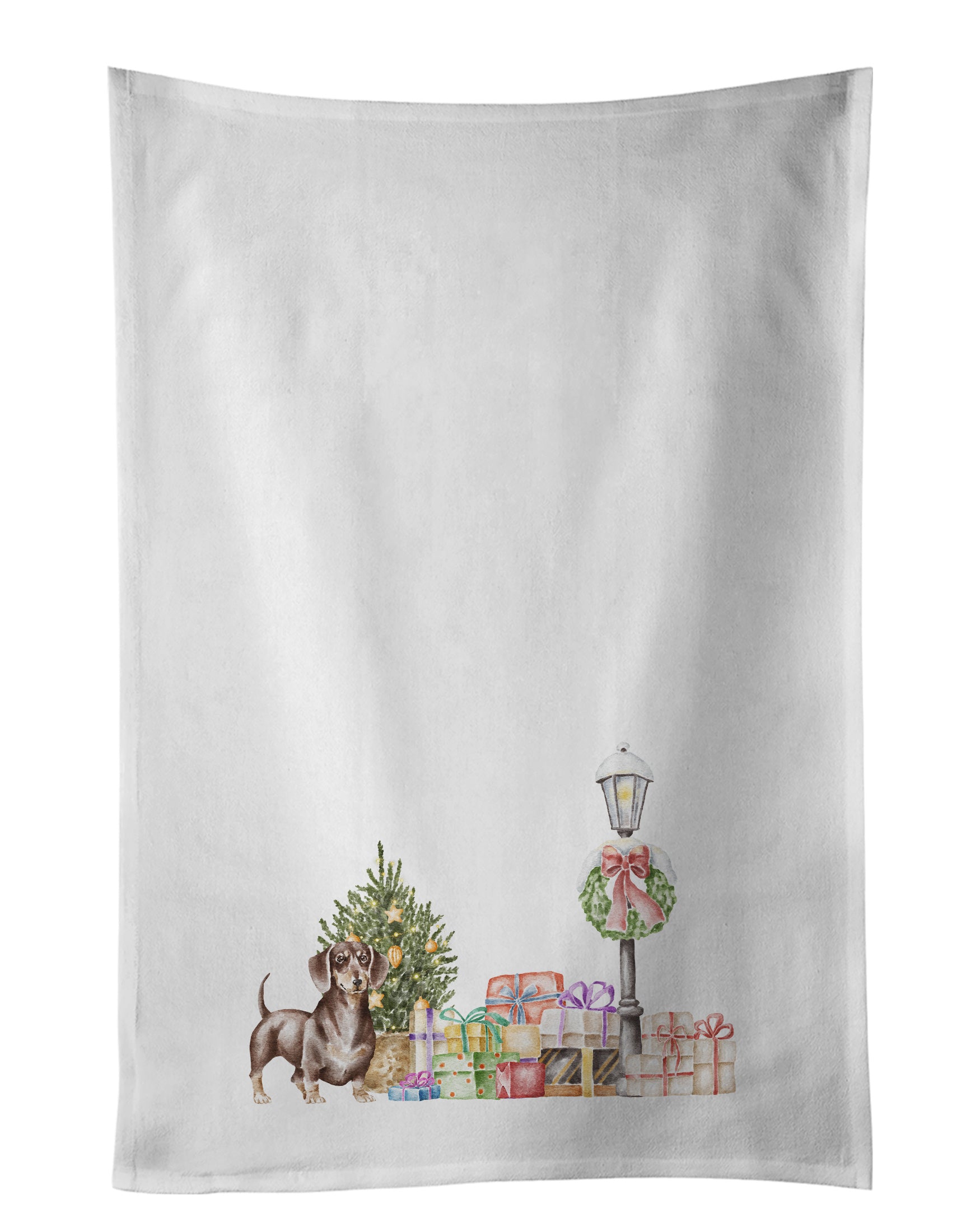 NEW Dachshund Chocolate with Christmas Wonderland Kitchen Towel Set of 2 White Dish Towels Decorative Bathroom Hand towel for Hand, Face, Hair, Yoga, Tea, Dishcloth, 19 X 28", White