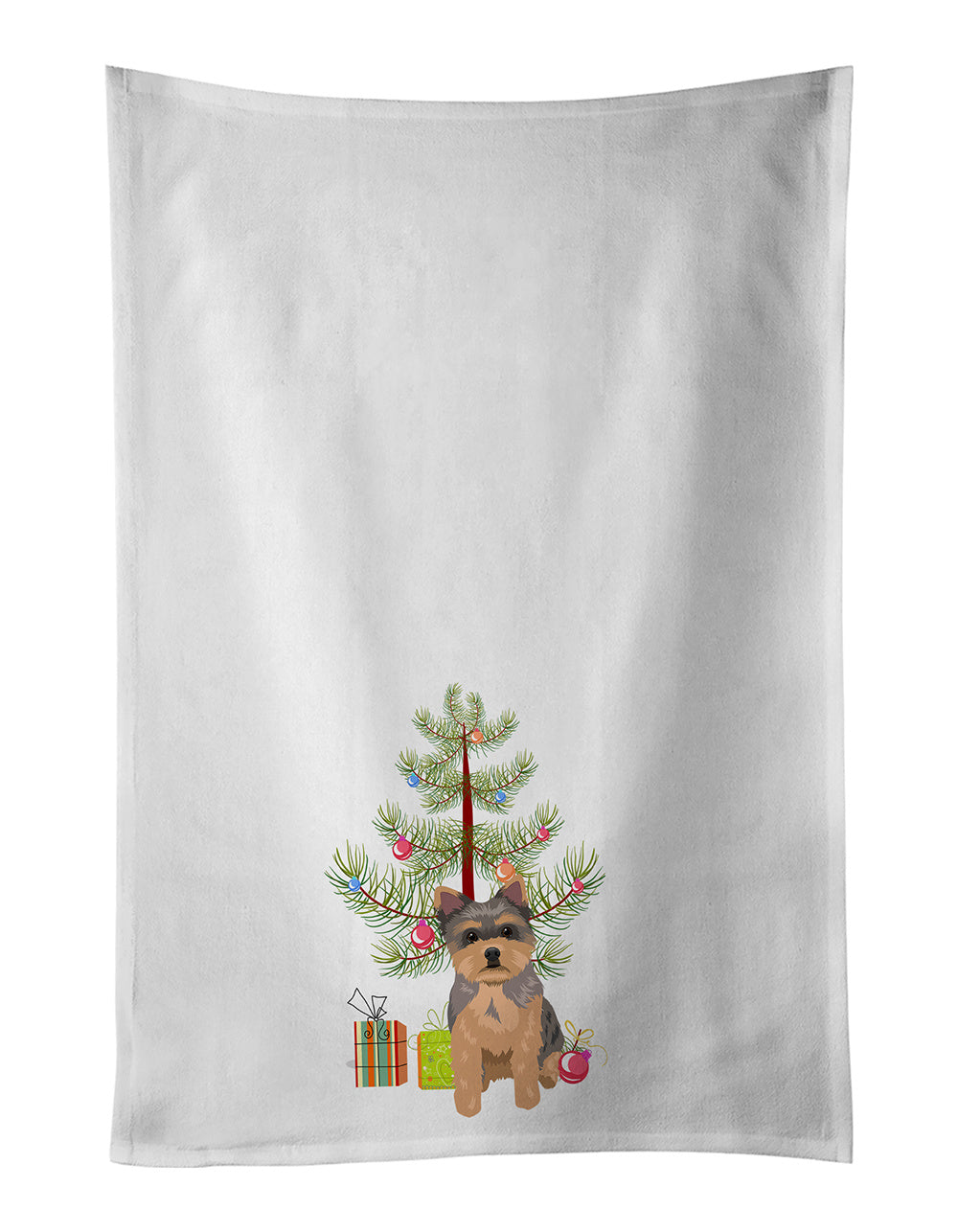 NEW Yorkie Chocolate Puppy Christmas Kitchen Towel Set of 2 White Dish Towels Decorative Bathroom Hand towel for Hand, Face, Hair, Yoga, Tea, Dishcloth, 19 X 28", White