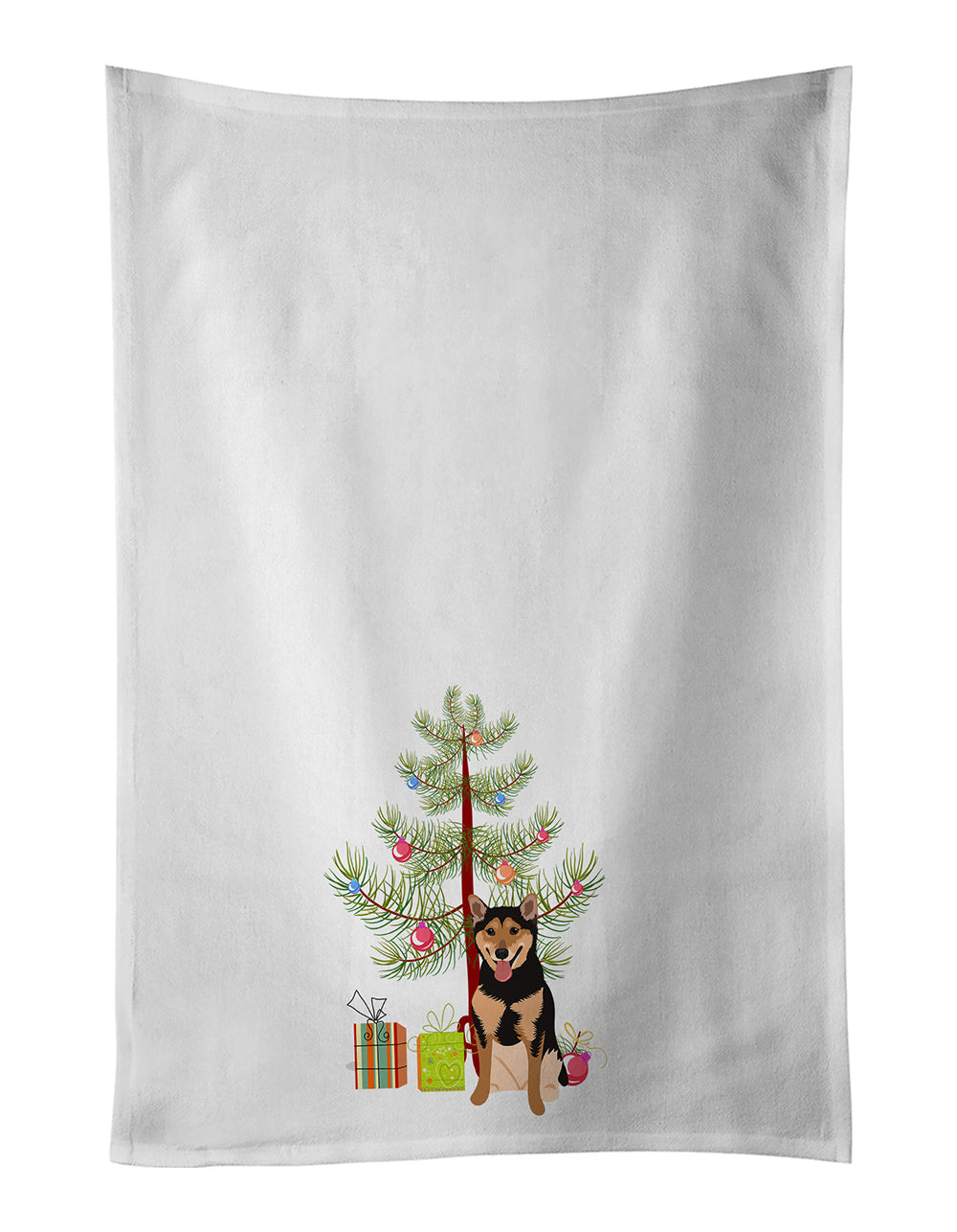 NEW Shiba Inu Black and Tan Christmas Kitchen Towel Set of 2 White Dish Towels Decorative Bathroom Hand towel for Hand, Face, Hair, Yoga, Tea, Dishcloth, 19 X 28", White