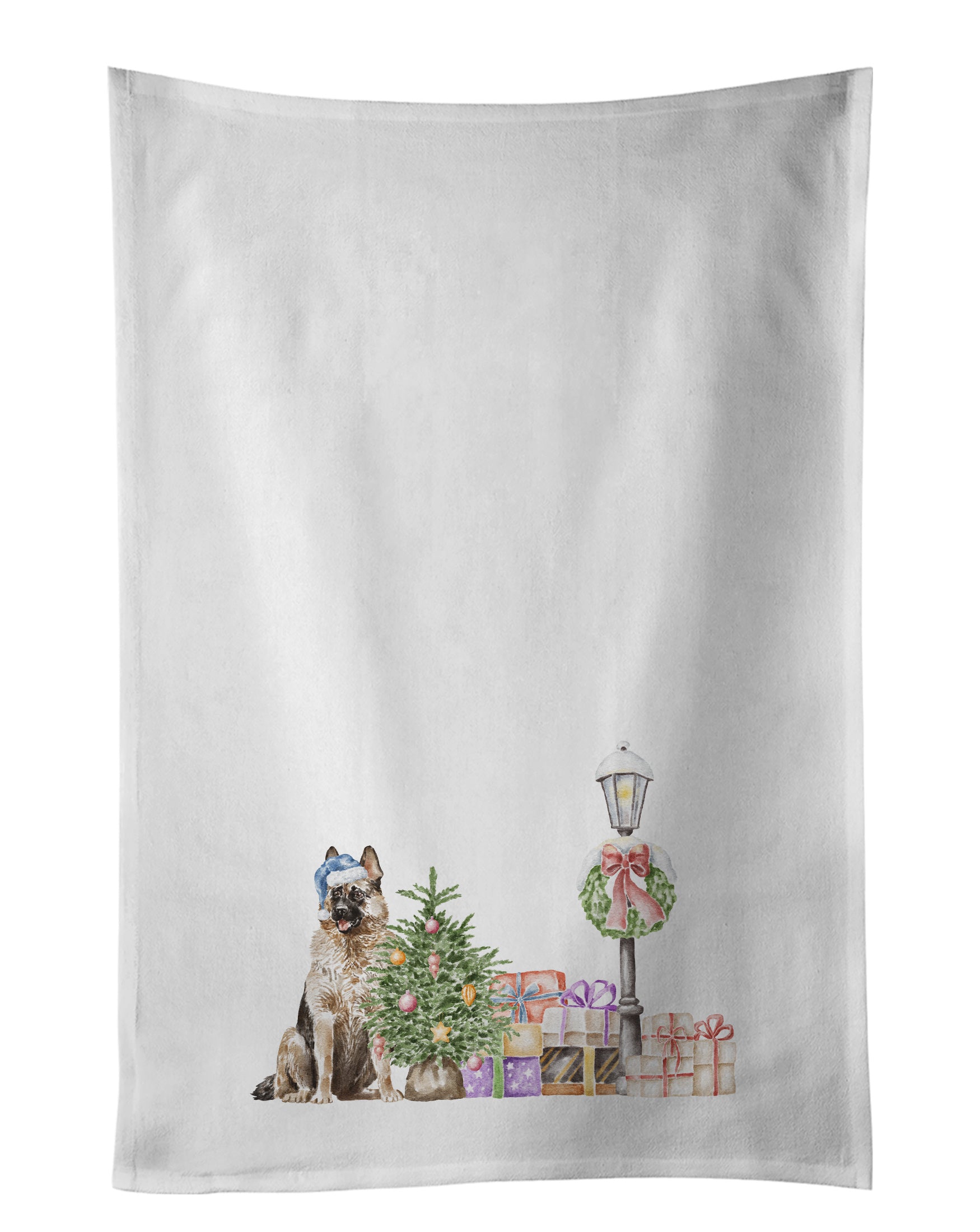 NEW German Shepherd Sitting with Christmas Wonderland Kitchen Towel Set of 2 White Dish Towels Decorative Bathroom Hand towel for Hand, Face, Hair, Yoga, Tea, Dishcloth, 19 X 28", White