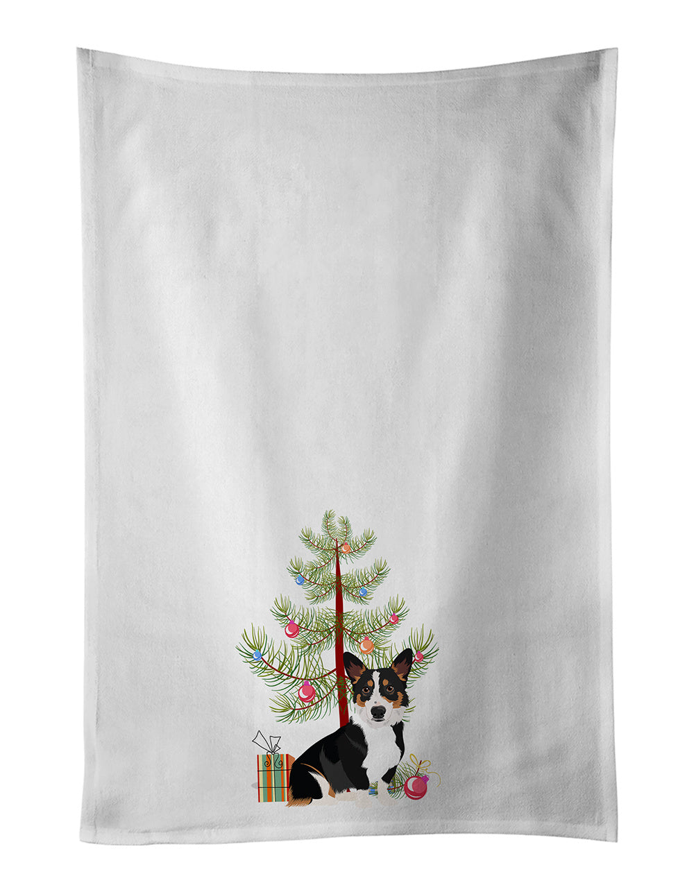 NEW Pembroke Welsh Corgi Tricolor Black-Headed #1 Christmas Kitchen Towel Set of 2 White Dish Towels Decorative Bathroom Hand towel for Hand, Face, Hair, Yoga, Tea, Dishcloth, 19 X 28", White