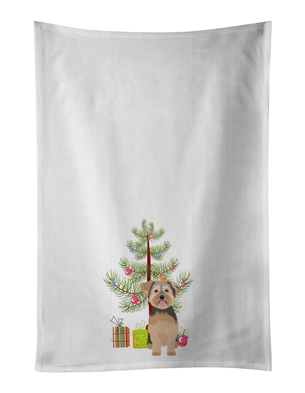 NEW Yorkie Chocolate #2 Christmas Kitchen Towel Set of 2 White Dish Towels Decorative Bathroom Hand towel for Hand, Face, Hair, Yoga, Tea, Dishcloth, 19 X 28", White