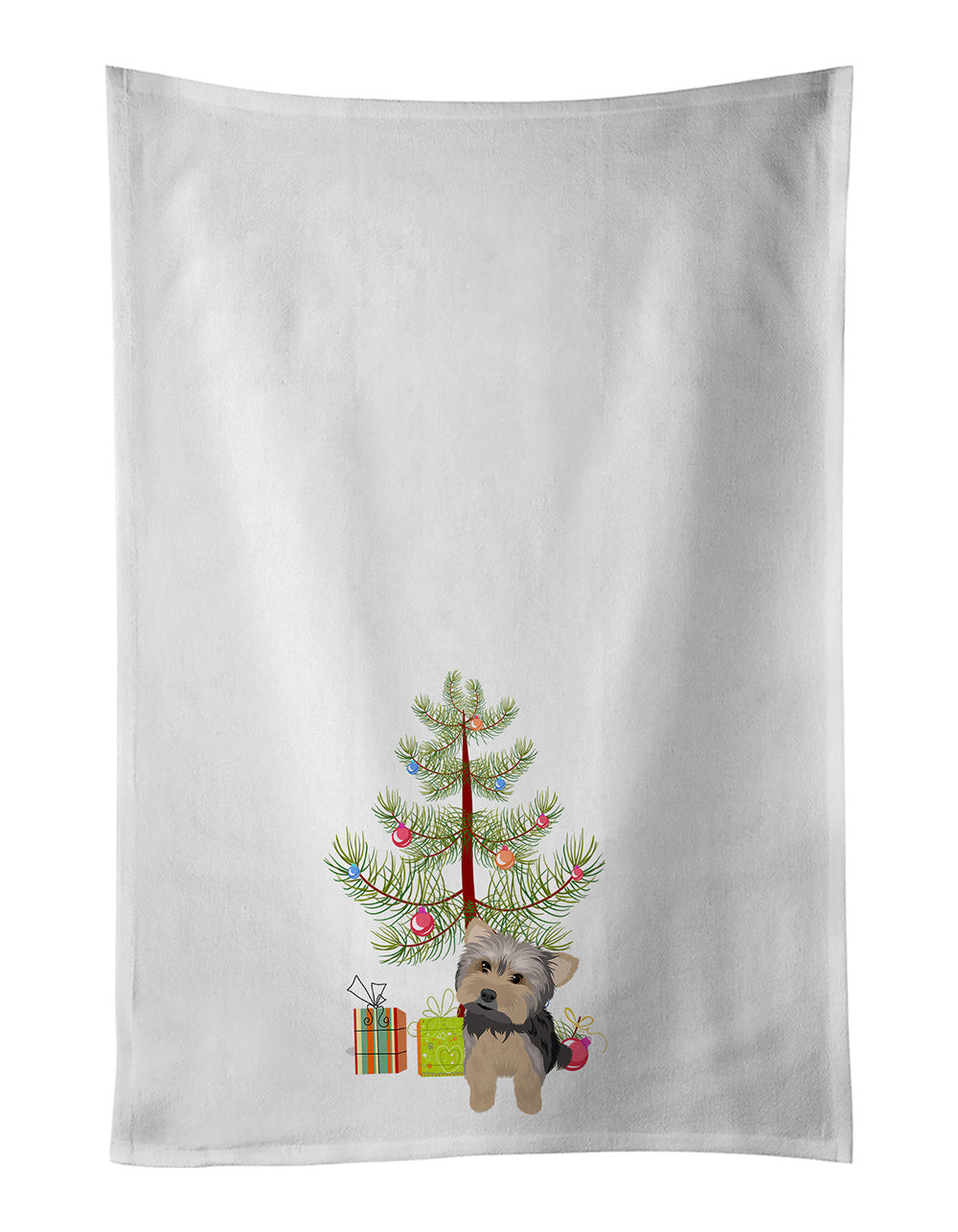 NEW Yorkie Blue and Tan #2 Christmas Kitchen Towel Set of 2 White Dish Towels Decorative Bathroom Hand towel for Hand, Face, Hair, Yoga, Tea, Dishcloth, 19 X 28", White