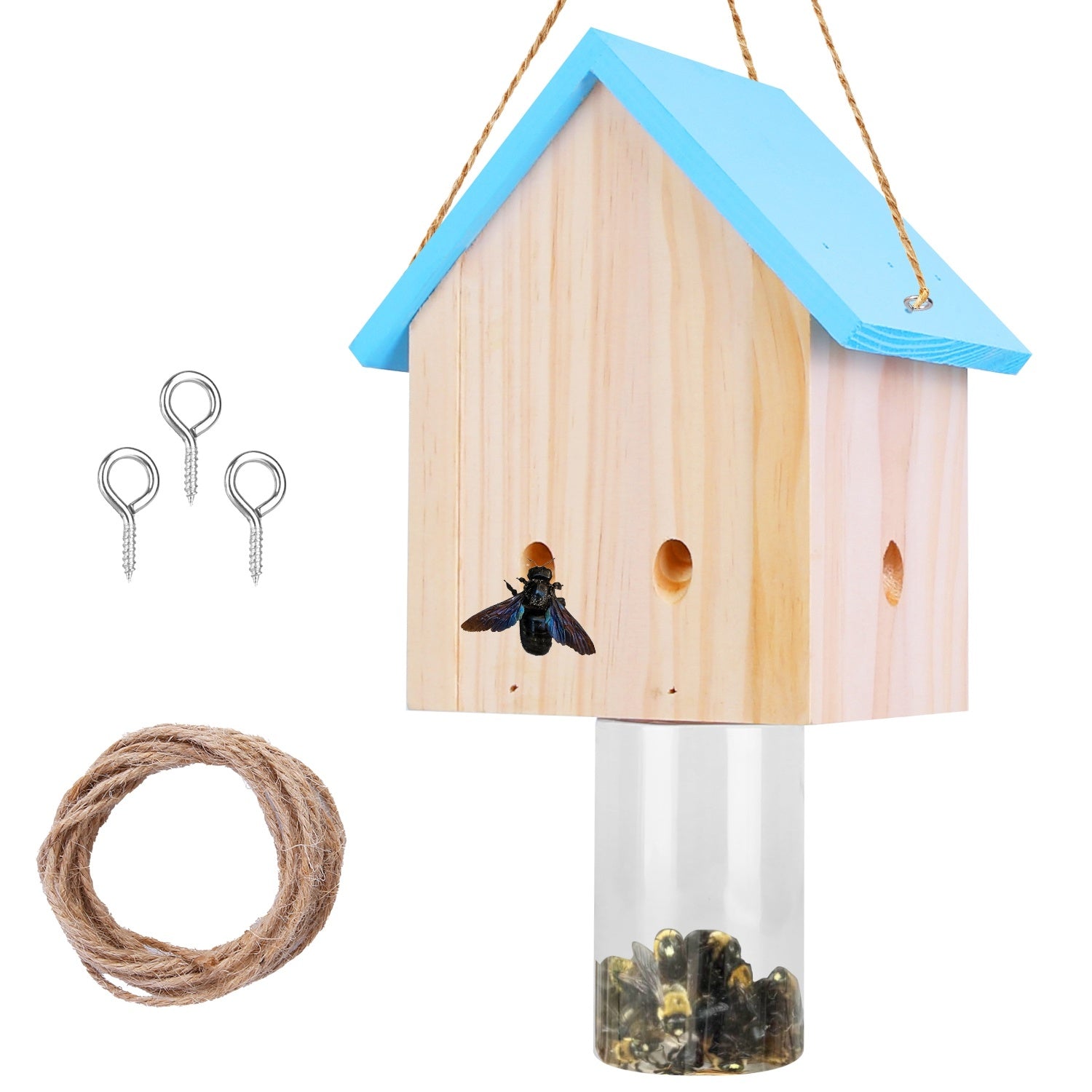 Wood Carpenter Bee Trap Outdoor Natural Pine Wood Outdoor Hanging Wooden Bee Trap For Outside Patio Deck Eave Fence