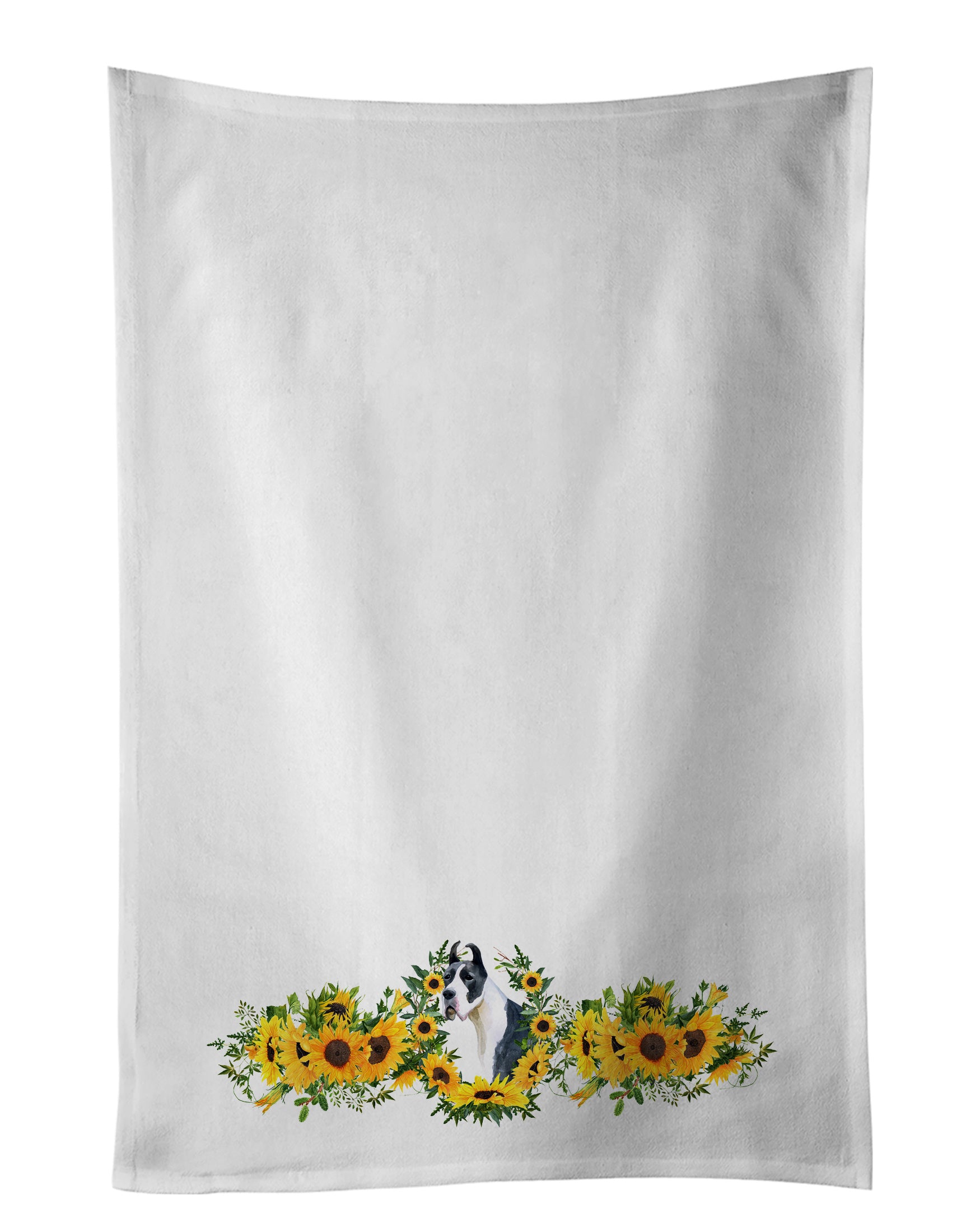 NEW Harlequin Great Dane in Sunflowers Kitchen Towel Set of 2 White Dish Towels Decorative Bathroom Hand towel for Hand, Face, Hair, Yoga, Tea, Dishcloth, 19 X 28", White