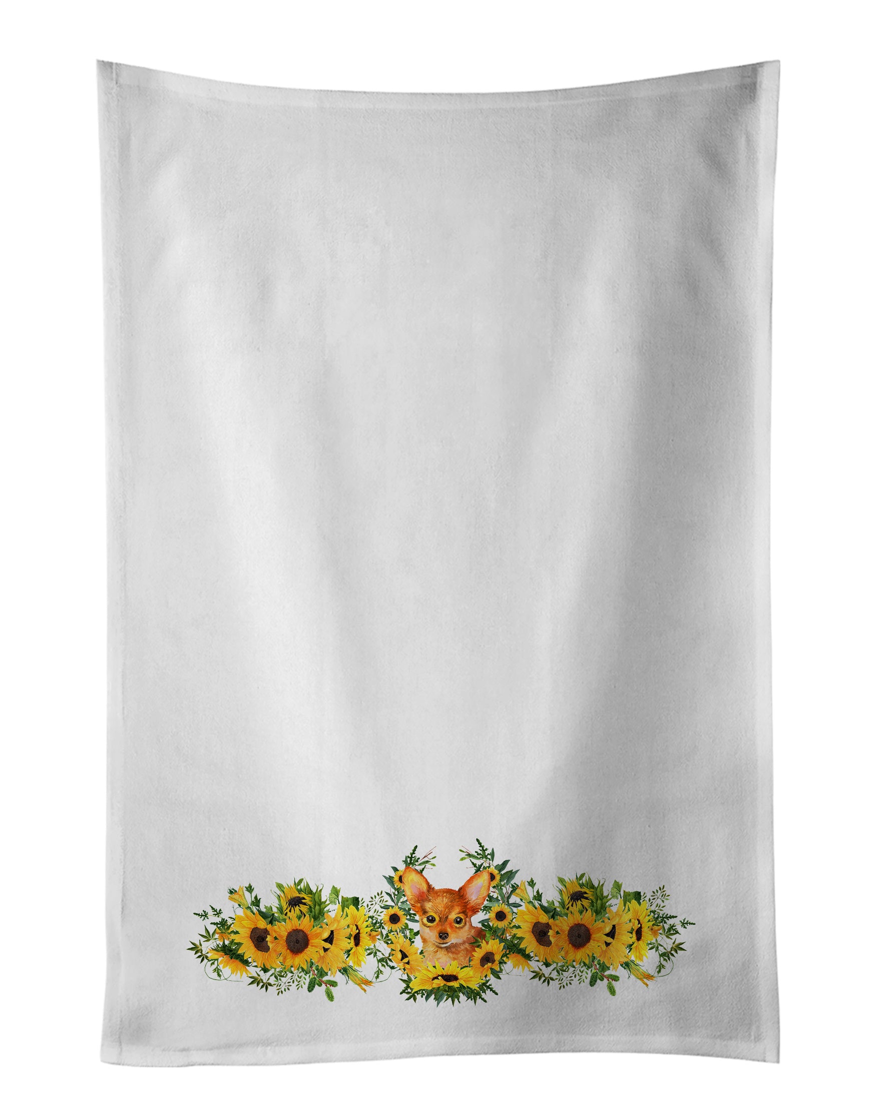 NEW Toy Terrier in Sunflowers Kitchen Towel Set of 2 White Dish Towels Decorative Bathroom Hand towel for Hand, Face, Hair, Yoga, Tea, Dishcloth, 19 X 28", White