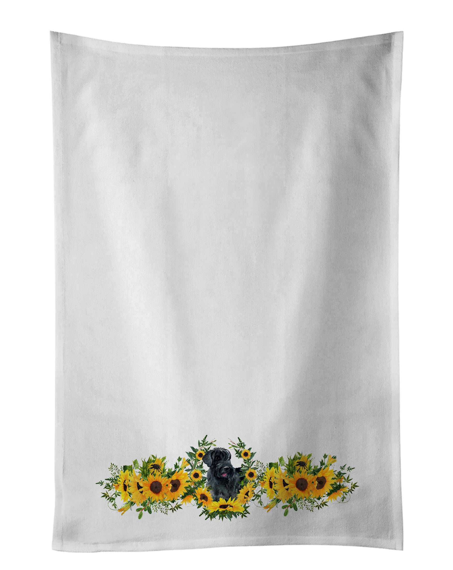 NEW Giant Schnauzer in Sunflowers Kitchen Towel Set of 2 White Dish Towels Decorative Bathroom Hand towel for Hand, Face, Hair, Yoga, Tea, Dishcloth, 19 X 28", White