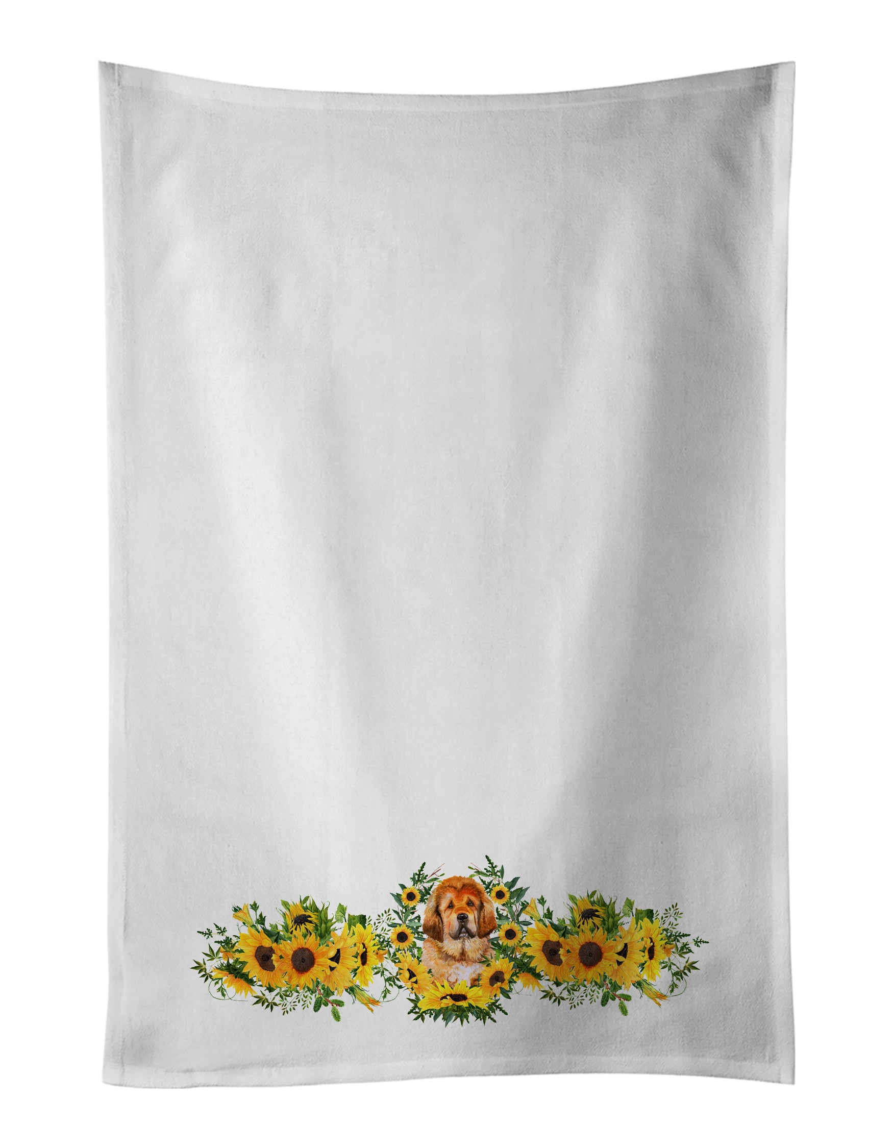 NEW Tibetan Mastiff in Sunflowers Kitchen Towel Set of 2 White Dish Towels Decorative Bathroom Hand towel for Hand, Face, Hair, Yoga, Tea, Dishcloth, 19 X 28", White