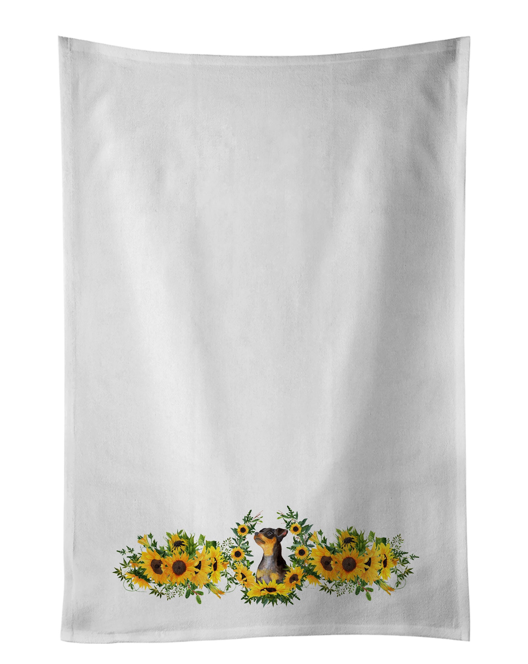 NEW Miniature Pinscher #2 in Sunflowers Kitchen Towel Set of 2 White Dish Towels Decorative Bathroom Hand towel for Hand, Face, Hair, Yoga, Tea, Dishcloth, 19 X 28", White