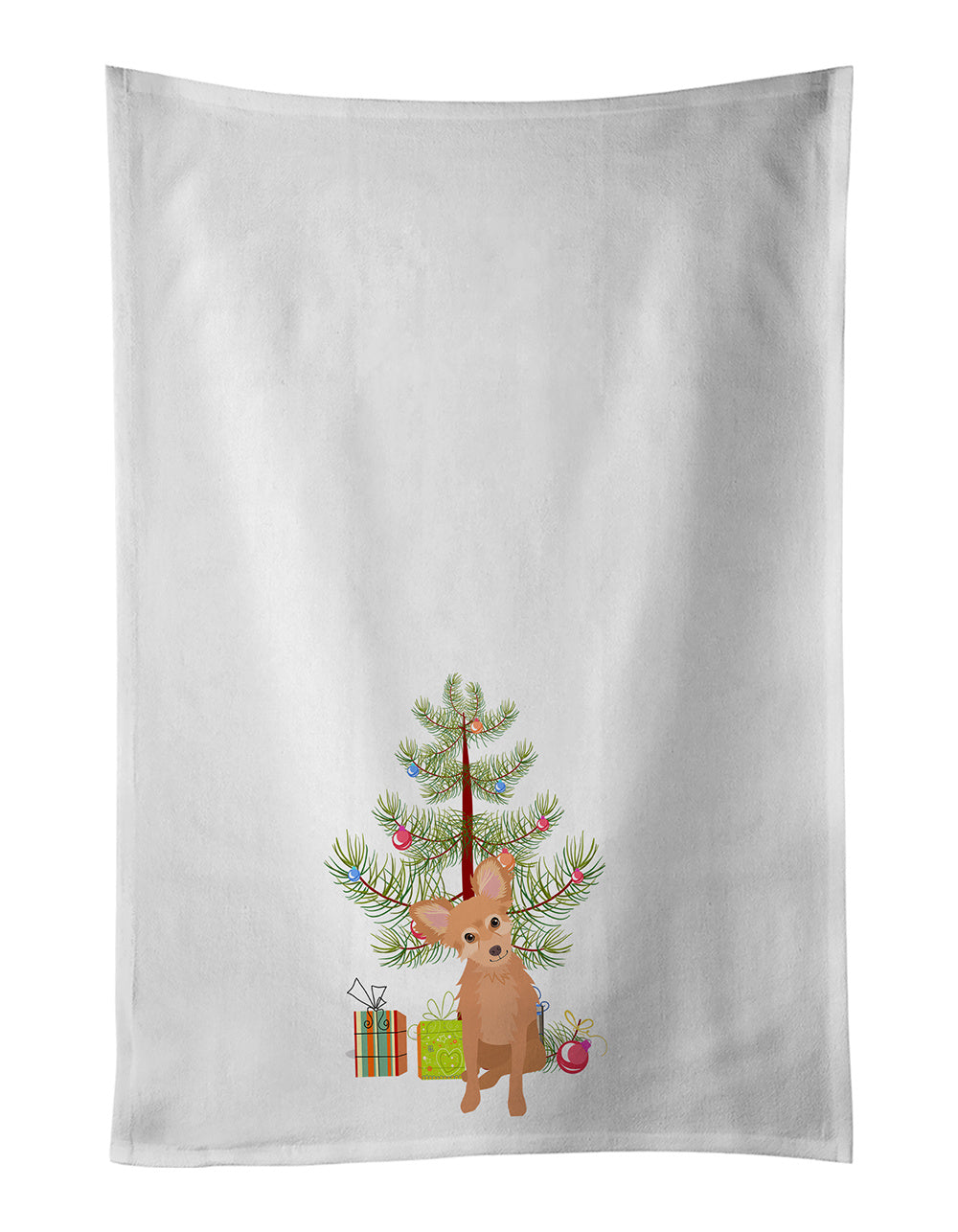 NEW Chihuahua Fawn Christmas Kitchen Towel Set of 2 White Dish Towels Decorative Bathroom Hand towel for Hand, Face, Hair, Yoga, Tea, Dishcloth, 19 X 28", White