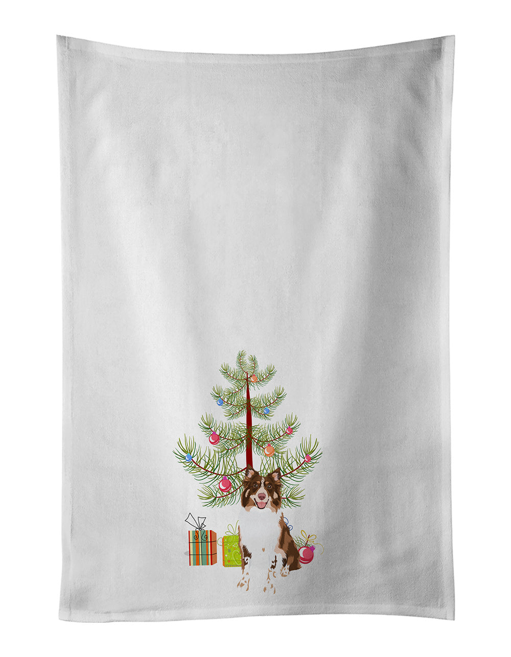 NEW Australian Shepherd Red Tricolor #2 Christmas Kitchen Towel Set of 2 White Dish Towels Decorative Bathroom Hand towel for Hand, Face, Hair, Yoga, Tea, Dishcloth, 19 X 28", White