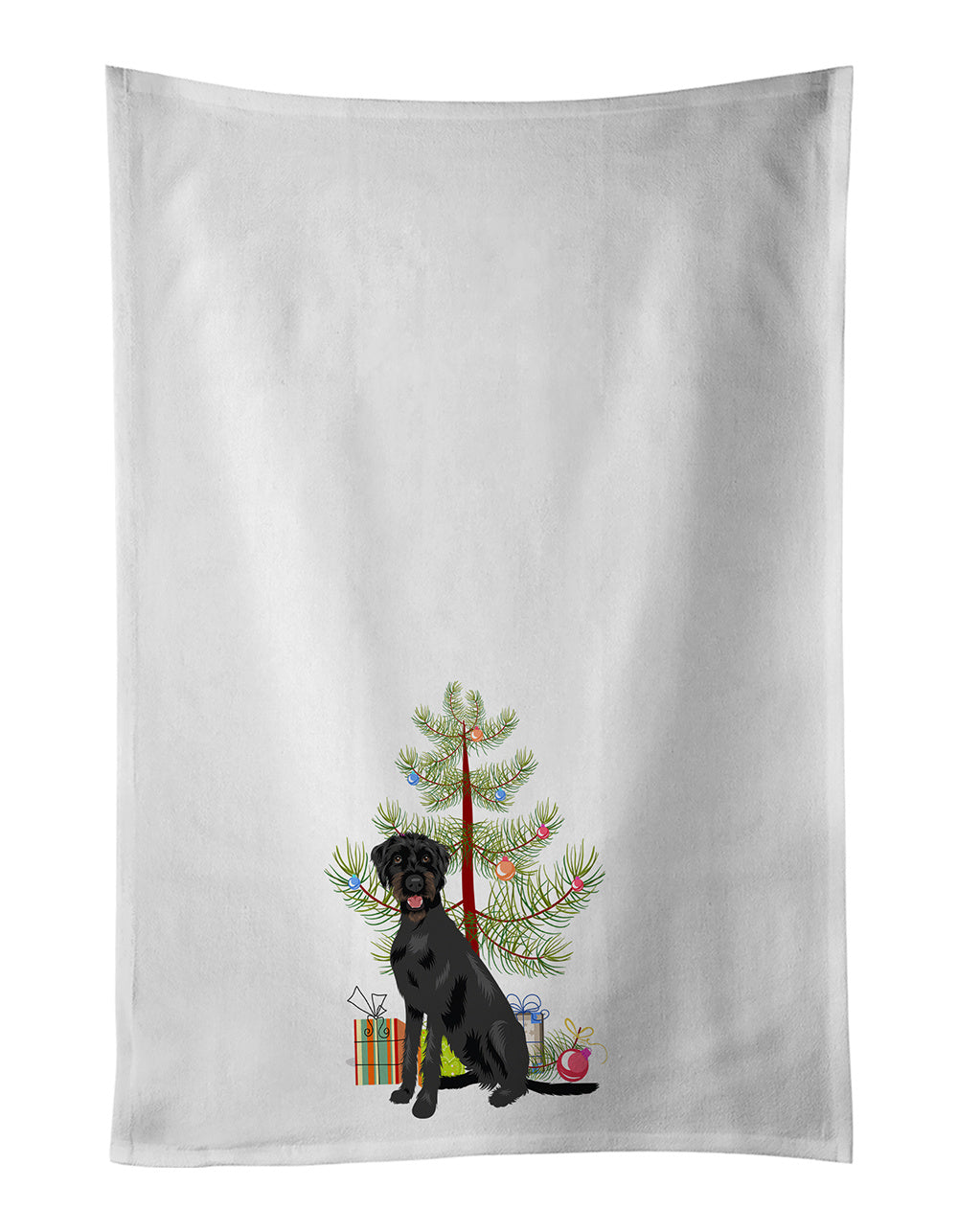 NEW Doodle Black and Tan Christmas Kitchen Towel Set of 2 White Dish Towels Decorative Bathroom Hand towel for Hand, Face, Hair, Yoga, Tea, Dishcloth, 19 X 28", White