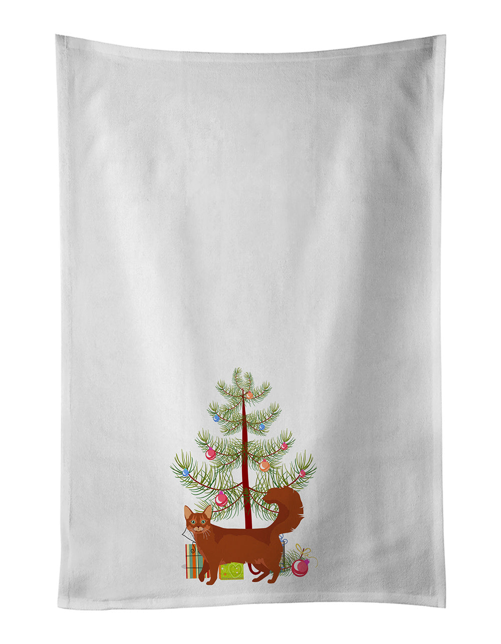 NEW Somali Cat Christmas Kitchen Towel Set of 2 White Dish Towels Decorative Bathroom Hand towel for Hand, Face, Hair, Yoga, Tea, Dishcloth, 19 X 28", White