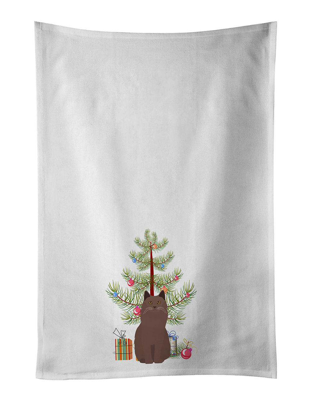 NEW York Chocolate Cat Christmas Kitchen Towel Set of 2 White Dish Towels Decorative Bathroom Hand towel for Hand, Face, Hair, Yoga, Tea, Dishcloth, 19 X 28", White