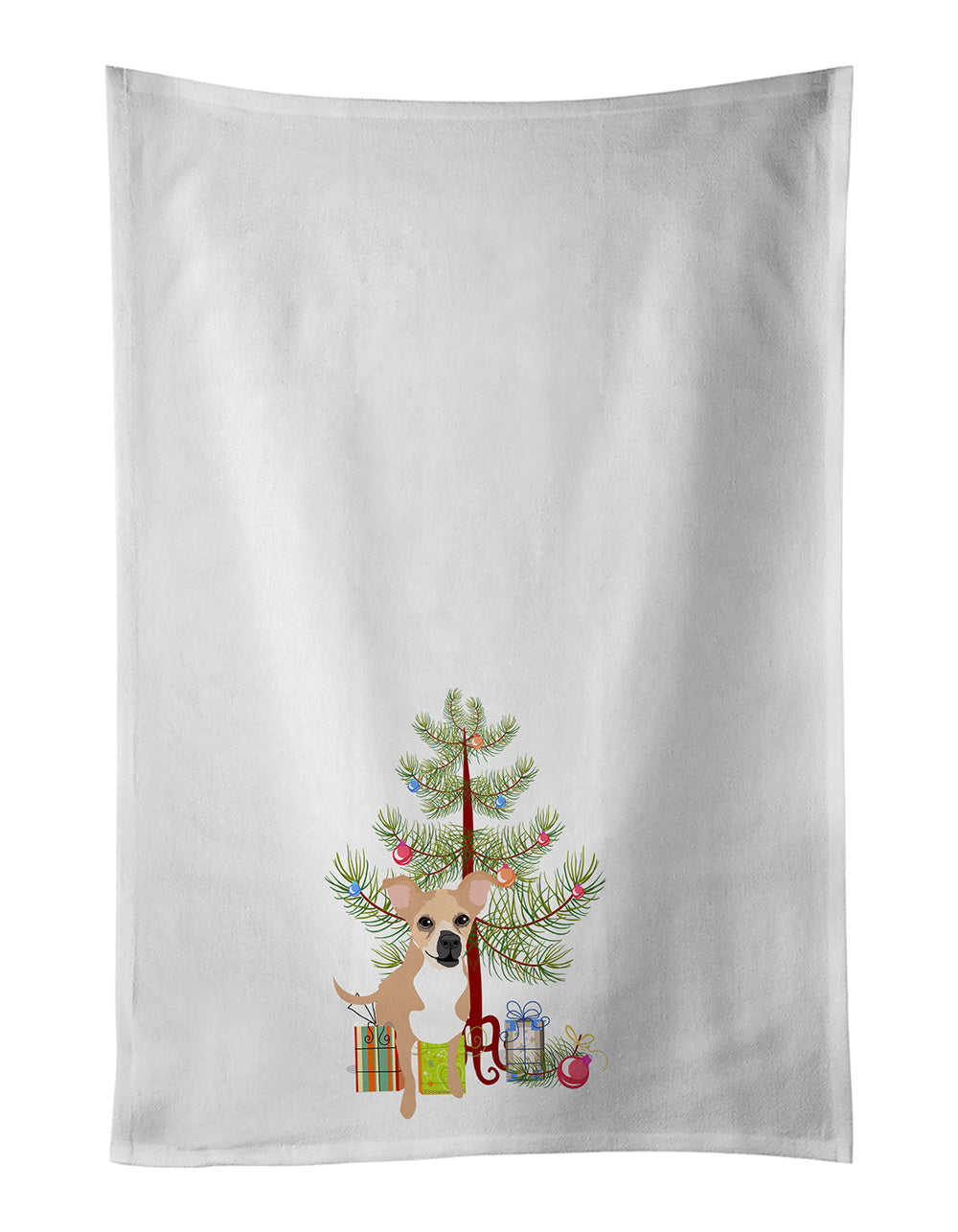 NEW Chihuahua Gold and White Christmas Kitchen Towel Set of 2 White Dish Towels Decorative Bathroom Hand towel for Hand, Face, Hair, Yoga, Tea, Dishcloth, 19 X 28", White