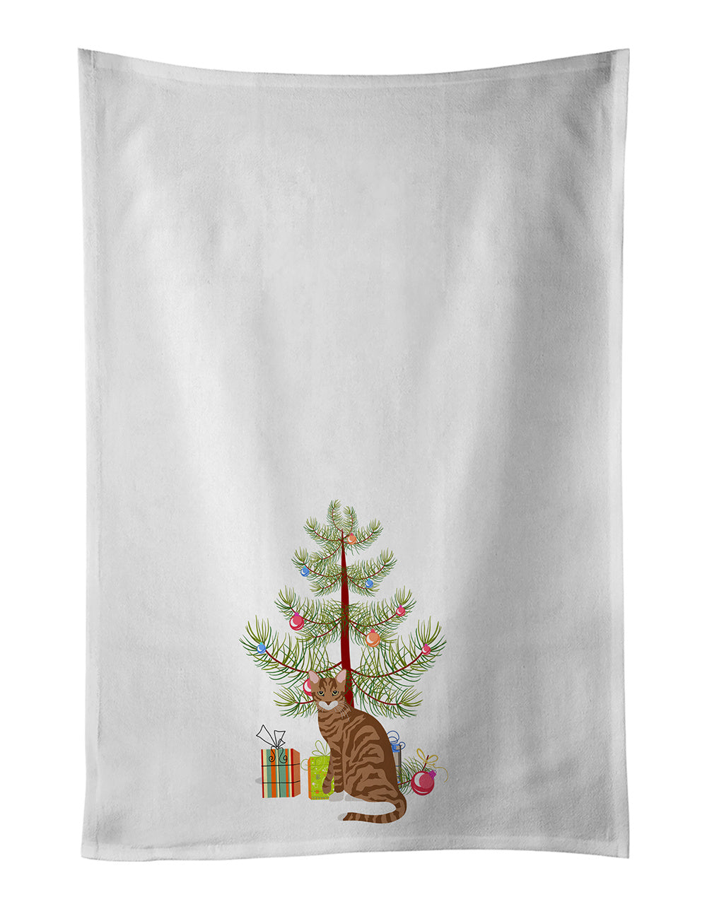 Toyger Cat Christmas Kitchen Towel Set of 2 White Dish Towels Decorative Bathroom Hand towel for Hand, Face, Hair, Yoga, Tea, Dishcloth, 19 X 28", White