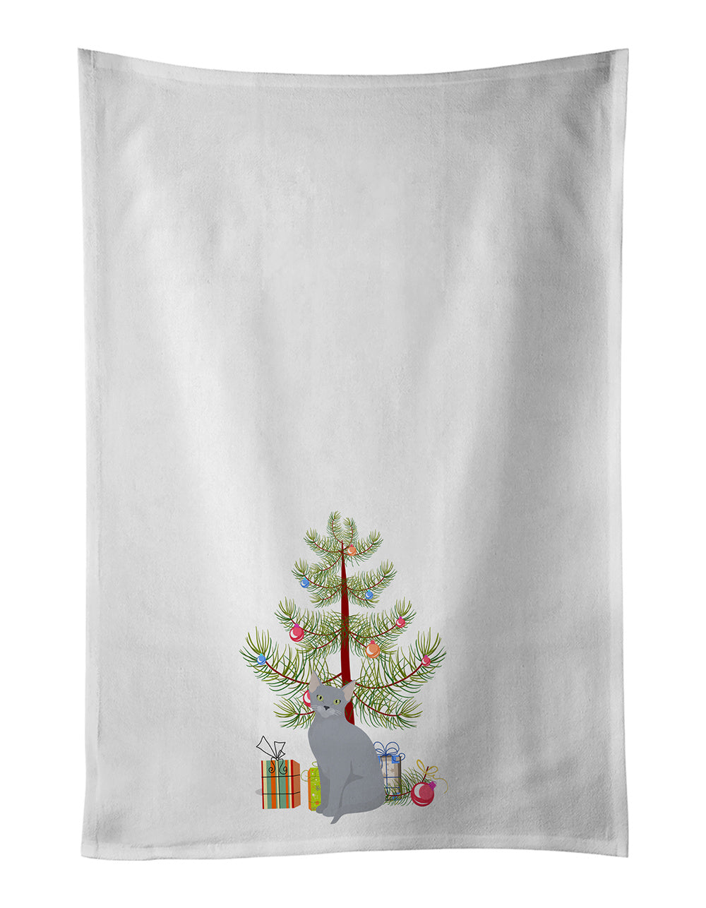 NEW Russian Blue Cat Christmas Kitchen Towel Set of 2 White Dish Towels Decorative Bathroom Hand towel for Hand, Face, Hair, Yoga, Tea, Dishcloth, 19 X 28", White