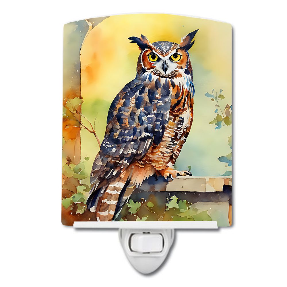 NEW Great Horned Owl Ceramic Night Light Compact, UL-Certified, Ideal for Bedroom, Bathroom, Nursery, Hallway, Kitchen, 6x4x3, Multicolor