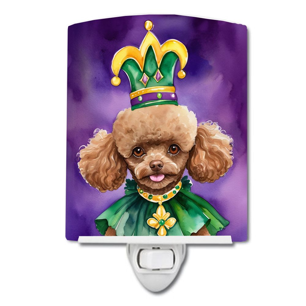 NEW Poodle King of Mardi Gras Ceramic Night Light Compact, UL-Certified, Ideal for Bedroom, Bathroom, Nursery, Hallway, Kitchen, 6x4x3, Multicolor